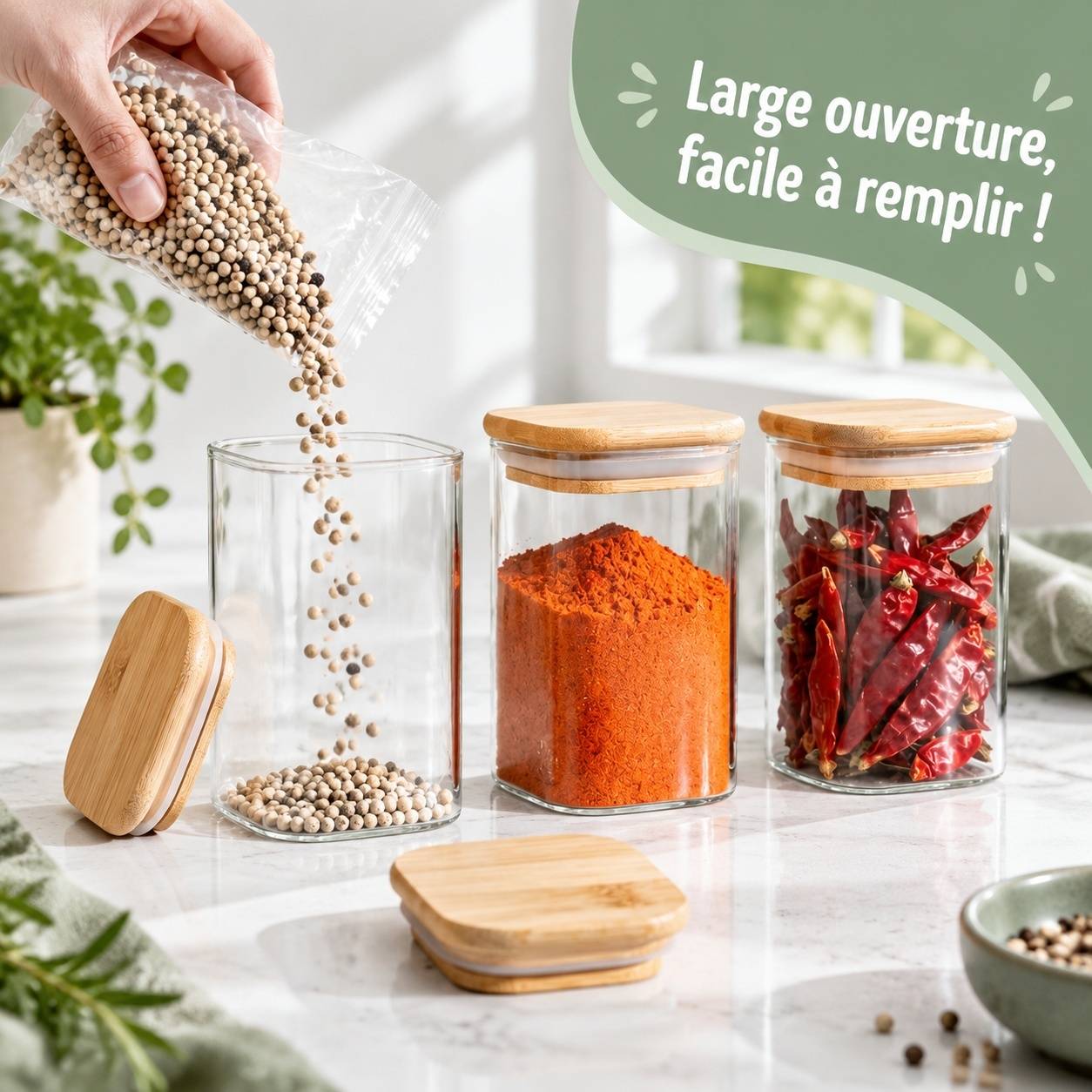 12 Pots Épices Verre Bambou avec Couvercles, Étiquettes et Marqueurs - Image 9