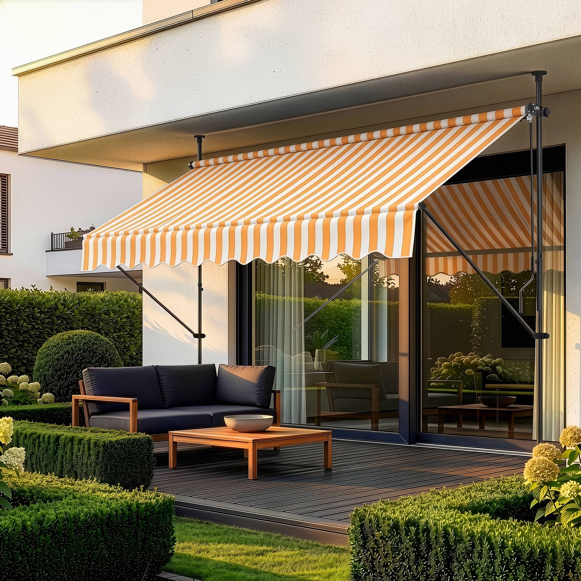 Pro.Tec - Store Banne Téléscopique Acier Polyester 350 x 120 x 220-309 cm Jaune Blanc [pro.tec] - Image 1