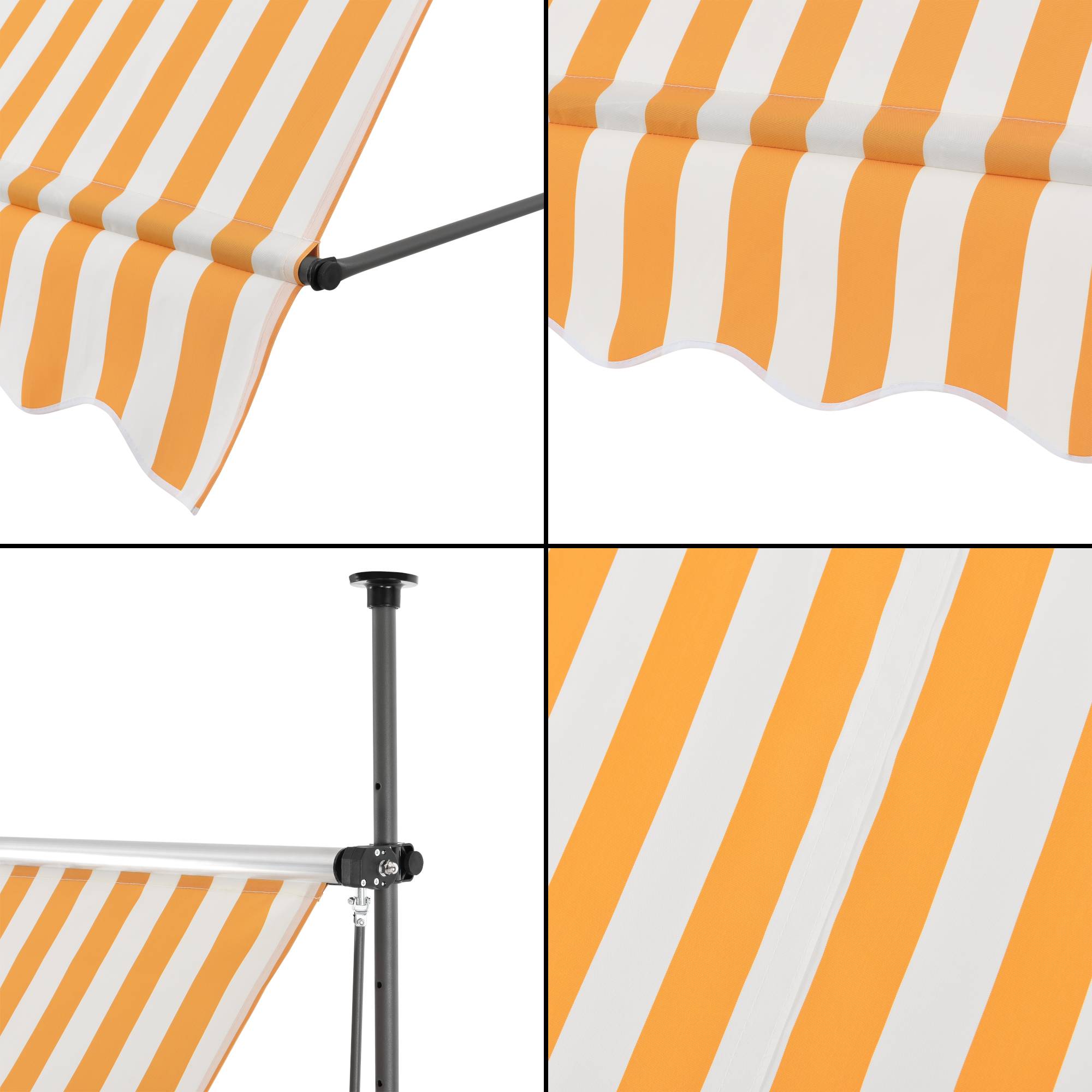 Pro.Tec - Store Banne Téléscopique Acier Polyester 350 x 120 x 220-309 cm Jaune Blanc [pro.tec] - Image 6