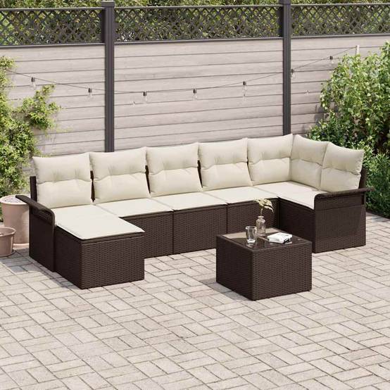Salon de jardin modulable 7 places polyrotin texturé avec table et rangement pour jardin Marron – ComfortXL Outdoor Living - Image 1