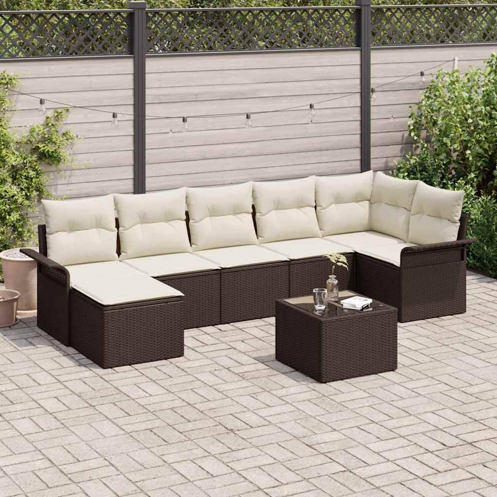 Salon de jardin modulable 7 places polyrotin texturé avec table et rangement pour jardin Marron – ComfortXL Outdoor Living - Image 1