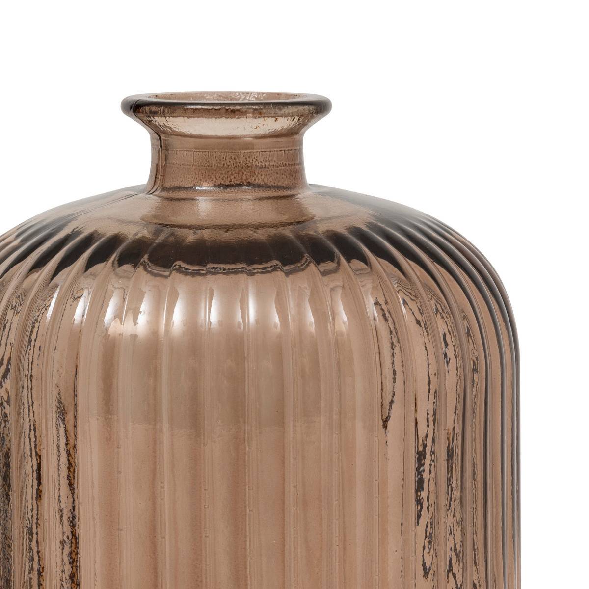 Vase strié en verre recyclé marron H 23 cm - Image 2