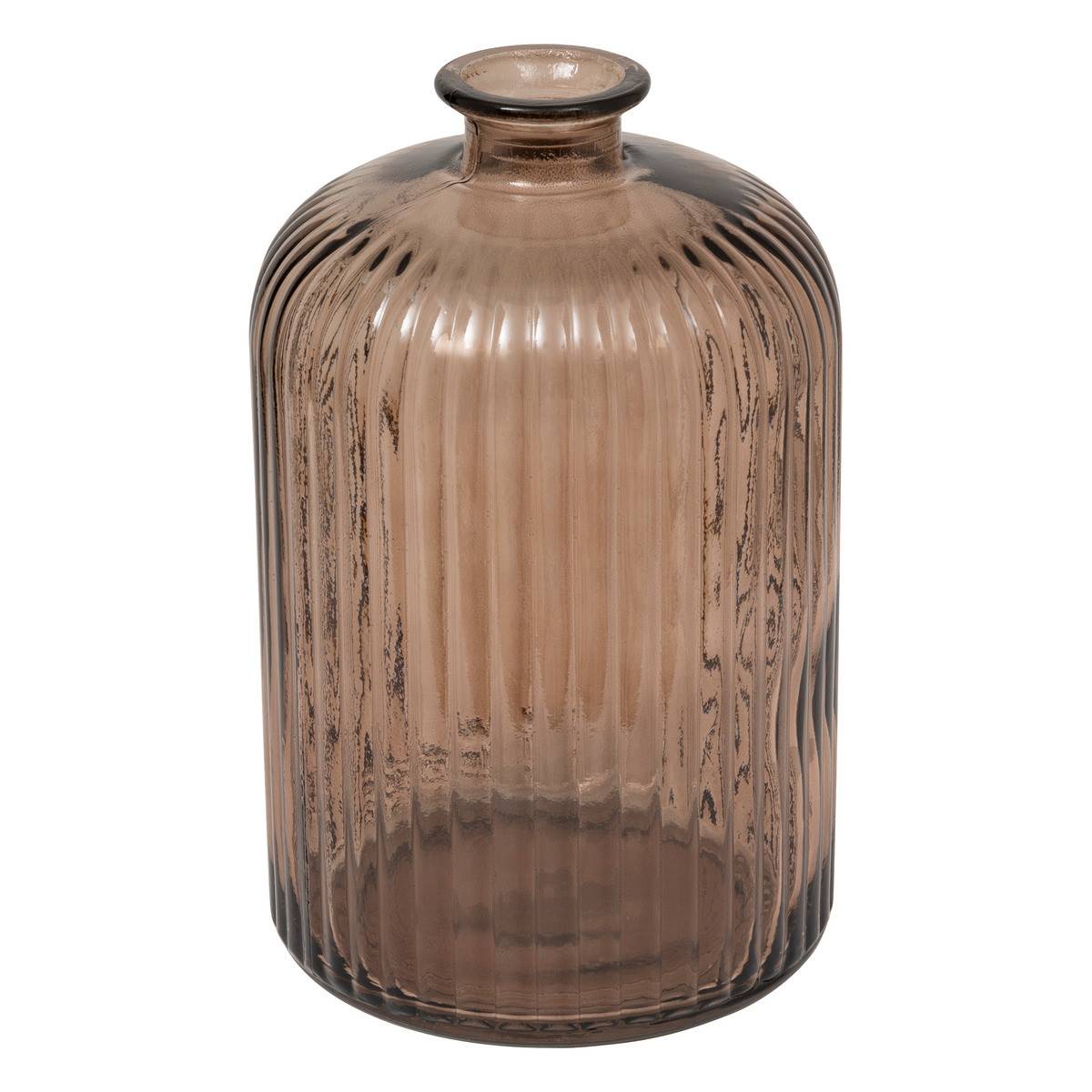 Vase strié en verre recyclé marron H 23 cm - Image 1