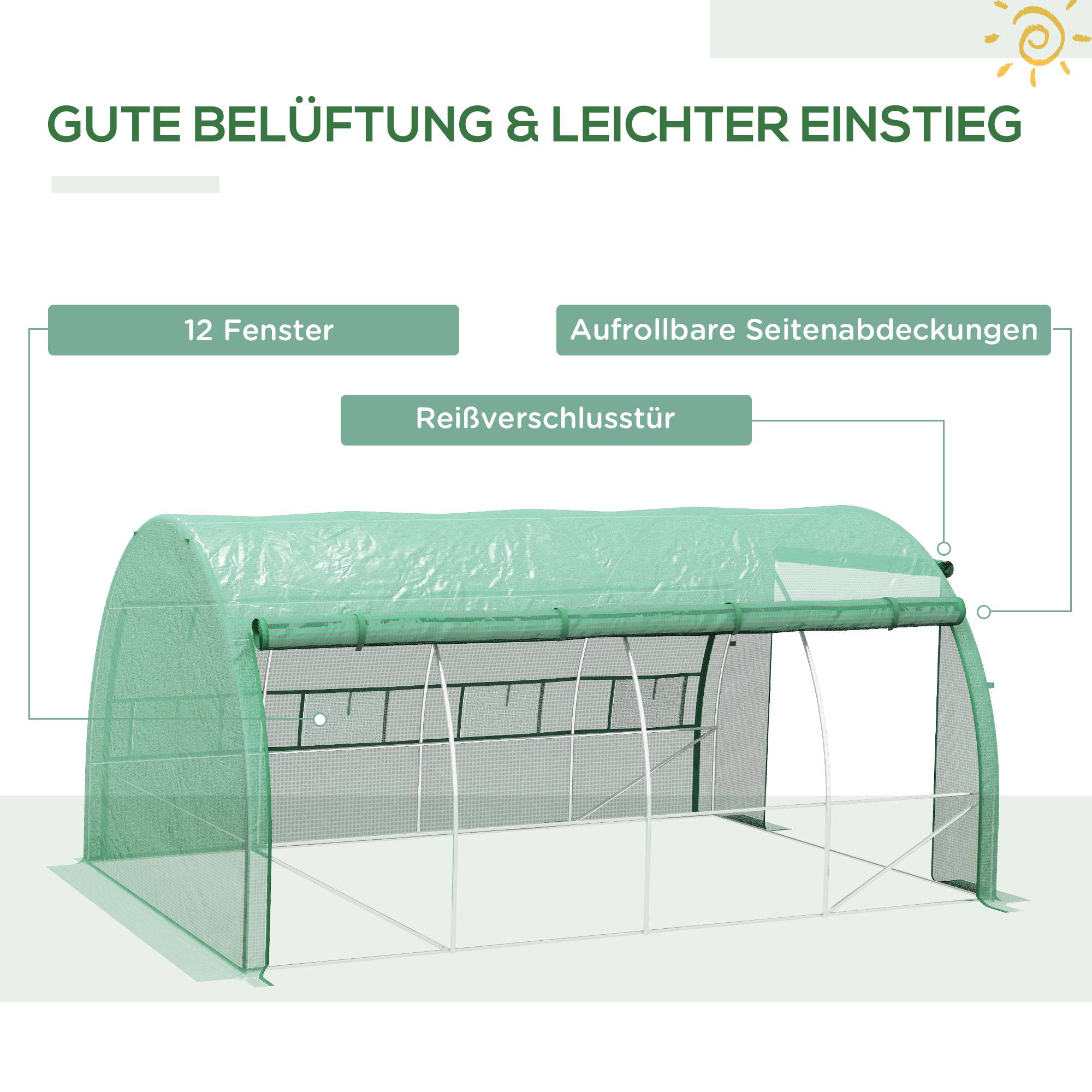 Grande serre maraîchère Acier Galvanisé et PE Culture potagère Murs relevables 4x3x2m Vert - ComfortXL Outdoor Living - Image 7