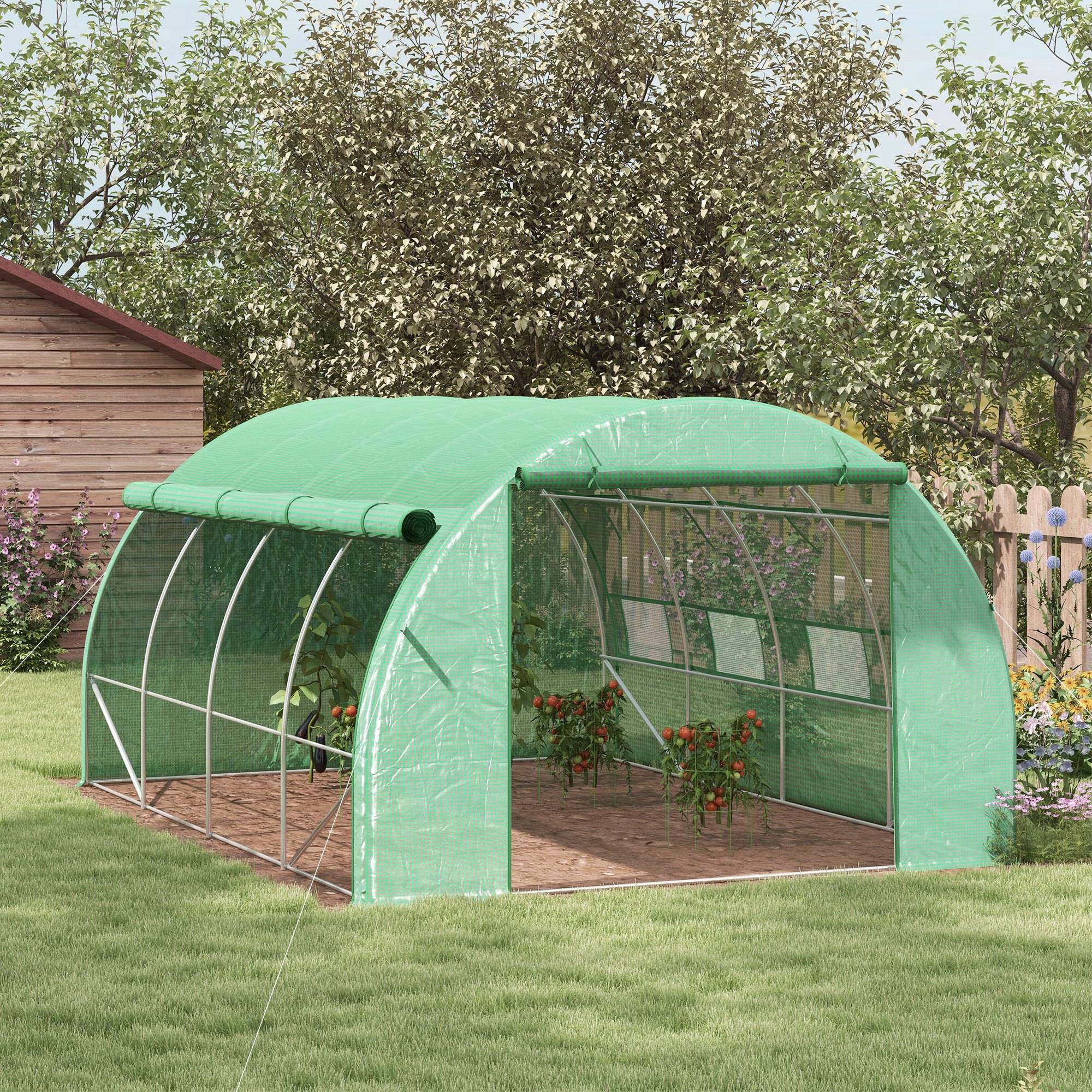 Grande serre maraîchère Acier Galvanisé et PE Culture potagère Murs relevables 4x3x2m Vert - ComfortXL Outdoor Living - Image 3