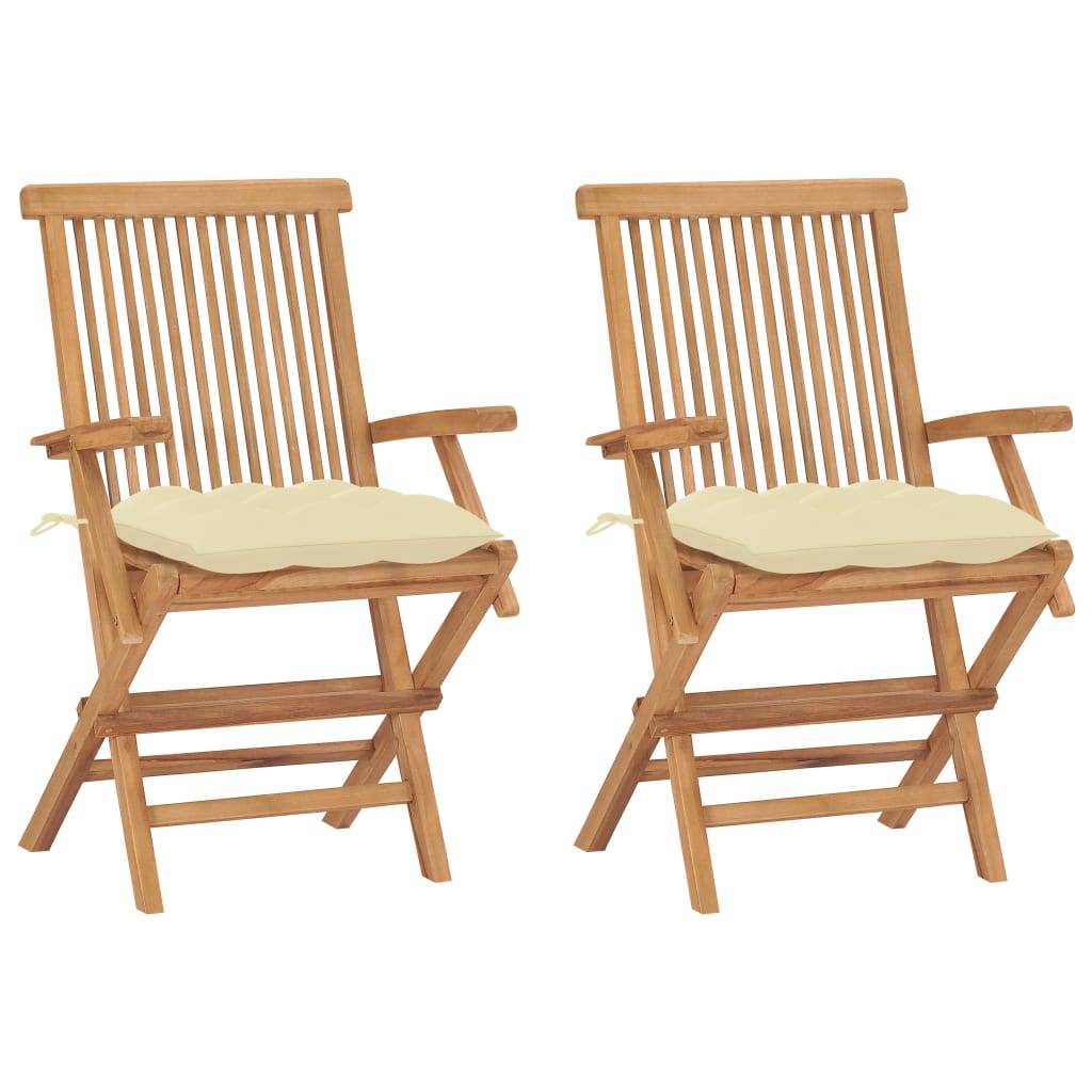 PANGIVO - Chaises de jardin teck blanc crème 55 x 60 x 89 cm - PANGIVO