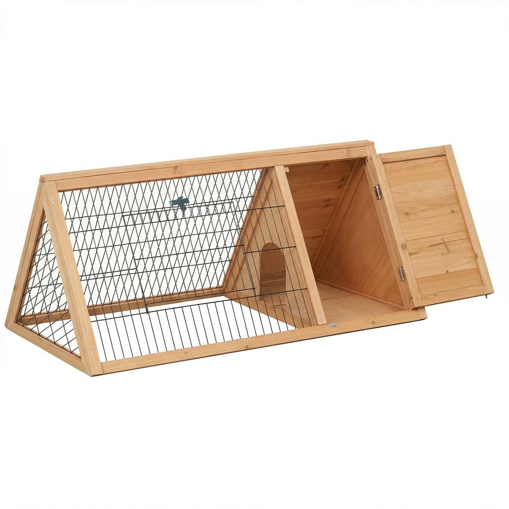 Sans Marque - Cage lapin triangulaire bois naturel 116x62,2x52,5 cm portes grille métallique - Image 1