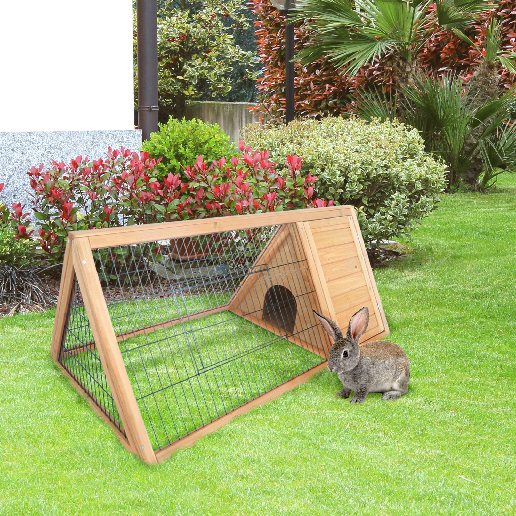 Sans Marque - Cage lapin triangulaire bois naturel 116x62,2x52,5 cm portes grille métallique - Image 4