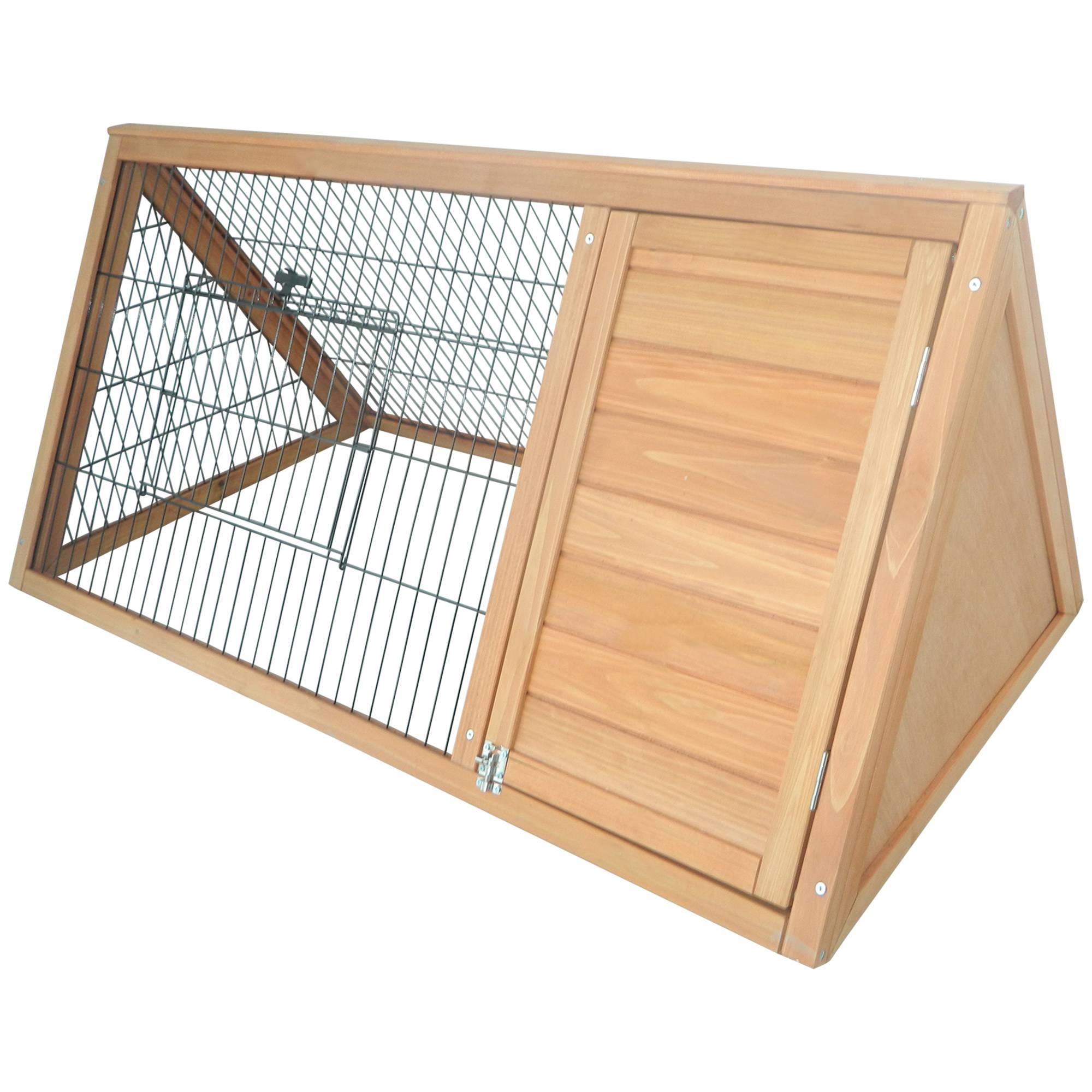 Sans Marque - Cage lapin triangulaire bois naturel 116x62,2x52,5 cm portes grille métallique - Image 2