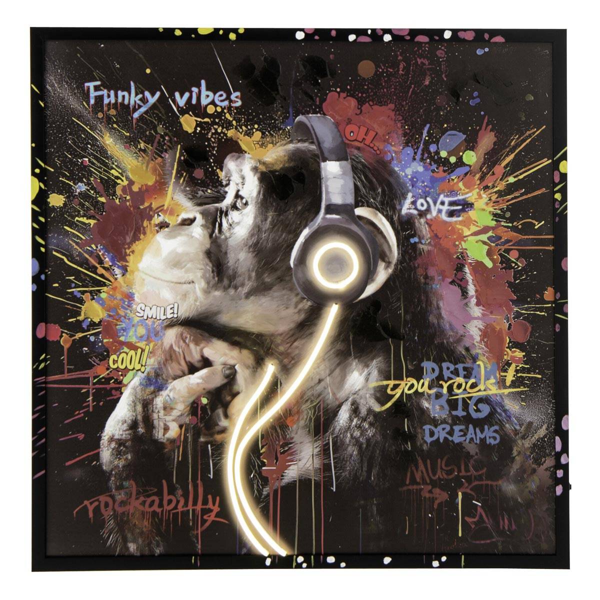 J-Line - Tableau à LED "Monkey Headphone" 83x83cm Multicolore - Image 2