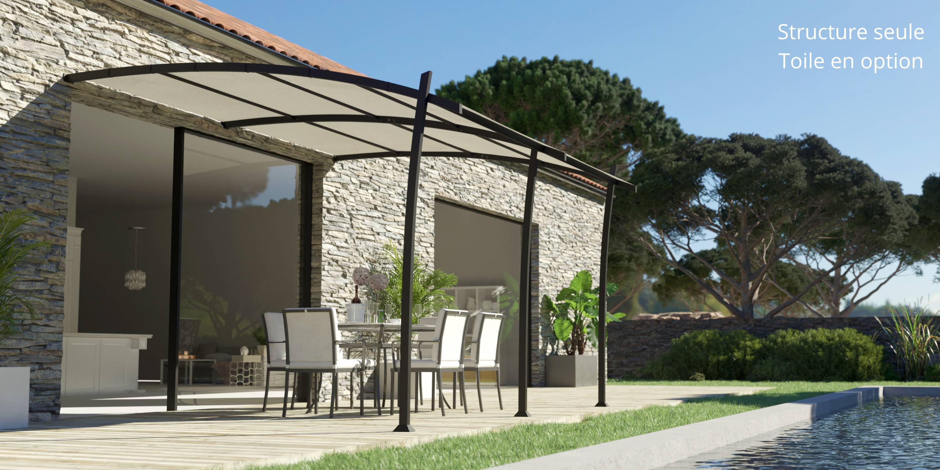 Couleurs du monde - Kyoto - Pergola adossée 3,5x4m en aluminium - Structure Seule  - Couleurs du Monde - Image 1