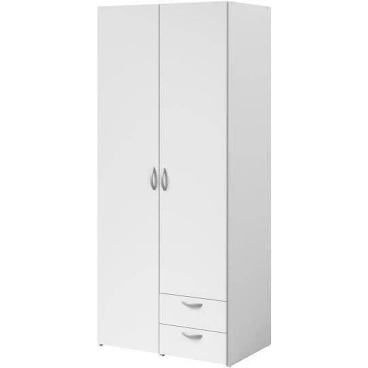 Armoire chambre VARIA décor blanc, 2 portes battantes + 2 tiroirs, 81x185x51 cm - Parisot - Image 1