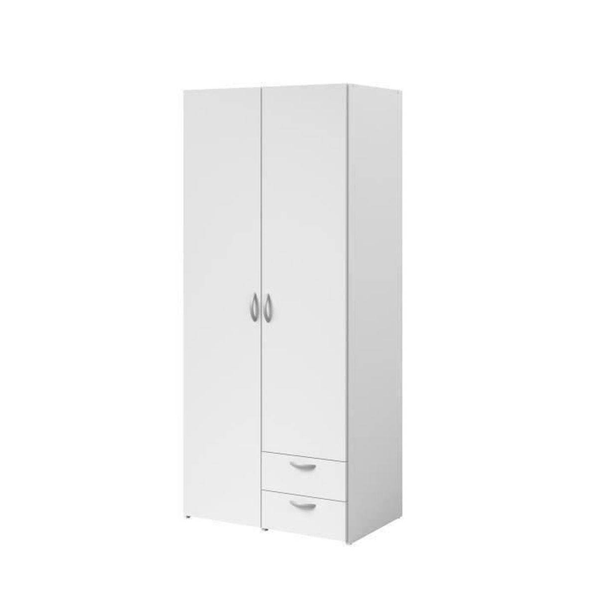 Armoire chambre VARIA décor blanc, 2 portes battantes + 2 tiroirs, 81x185x51 cm - Parisot - Image 3