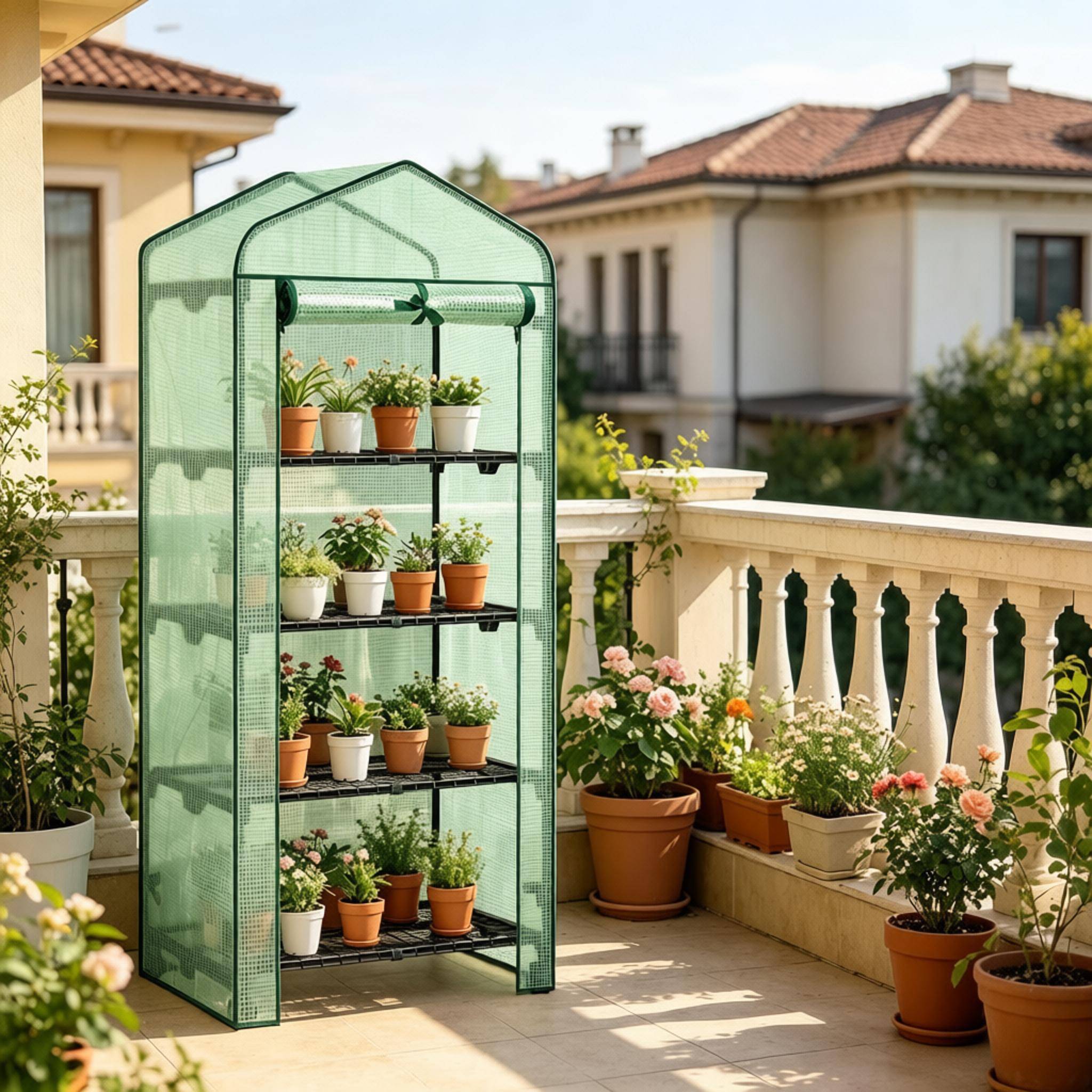 ComfortXL - Serre de jardin en PE et acier pour balcon 4 étagères porte enroulable 70 x 50 x 163 cm verte - ComfortXL Outdoor Living - Image 1