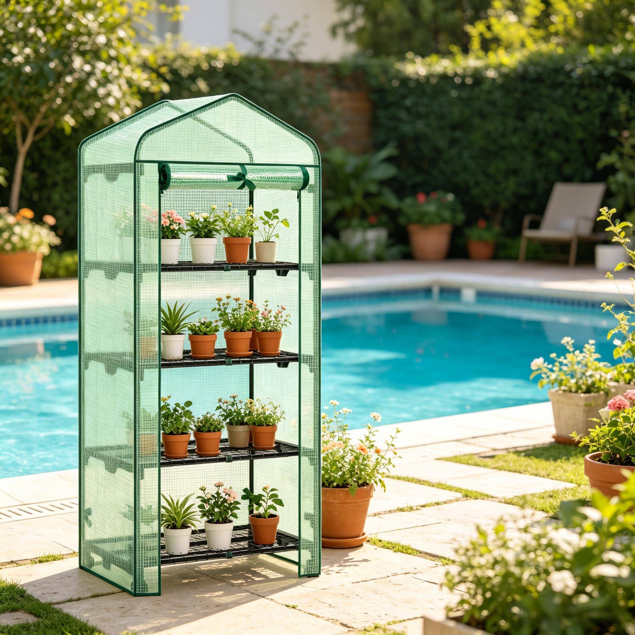 ComfortXL - Serre de jardin en PE et acier pour balcon 4 étagères porte enroulable 70 x 50 x 163 cm verte - ComfortXL Outdoor Living - Image 2