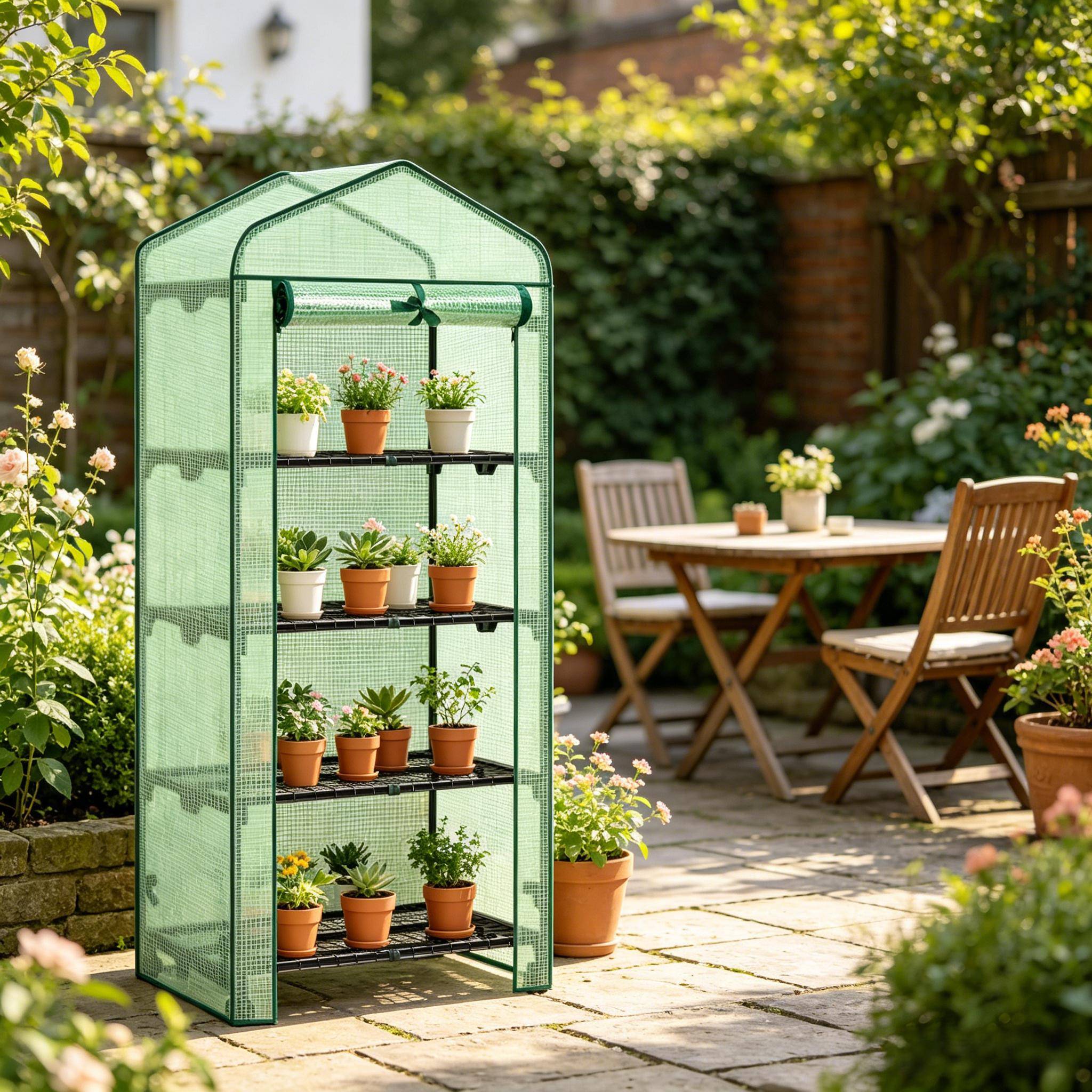 ComfortXL - Serre de jardin en PE et acier pour balcon 4 étagères porte enroulable 70 x 50 x 163 cm verte - ComfortXL Outdoor Living - Image 4