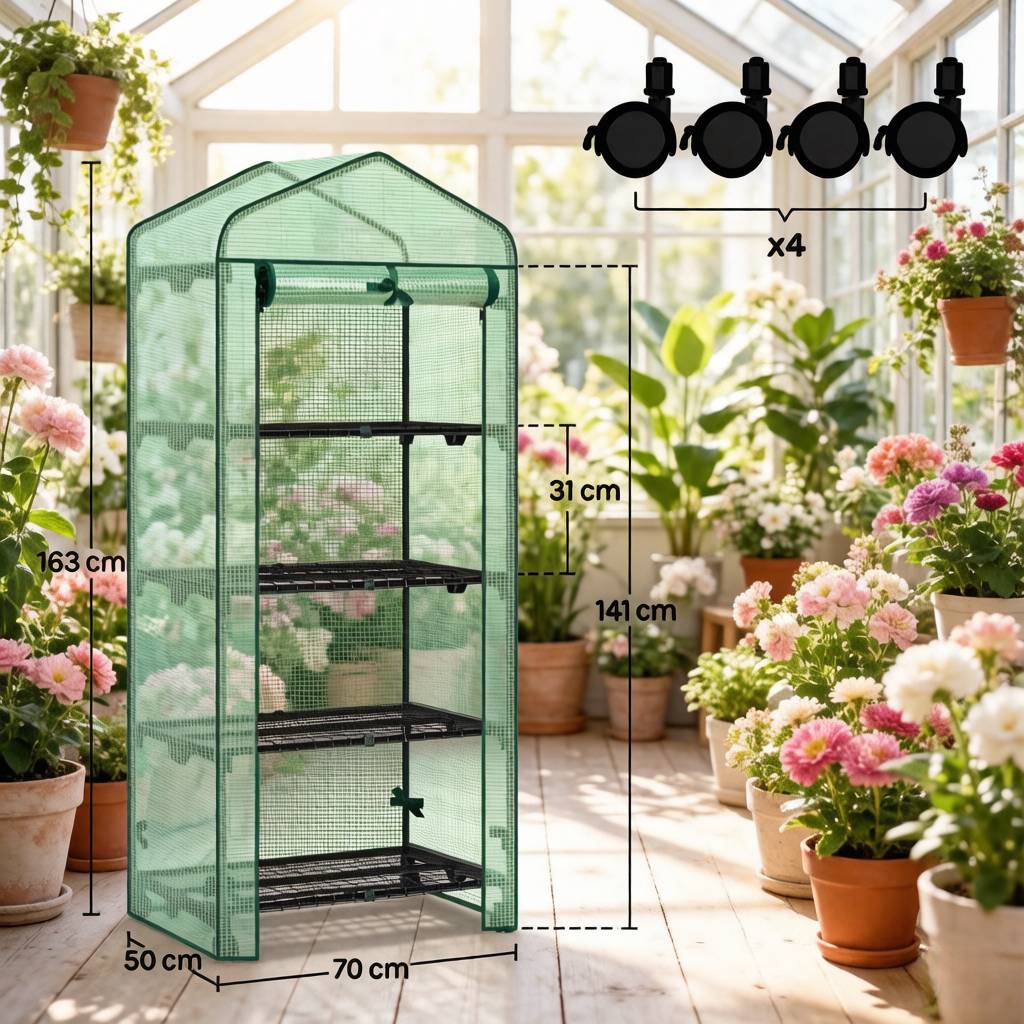 ComfortXL - Serre de jardin en PE et acier pour balcon 4 étagères porte enroulable 70 x 50 x 163 cm verte - ComfortXL Outdoor Living - Image 5