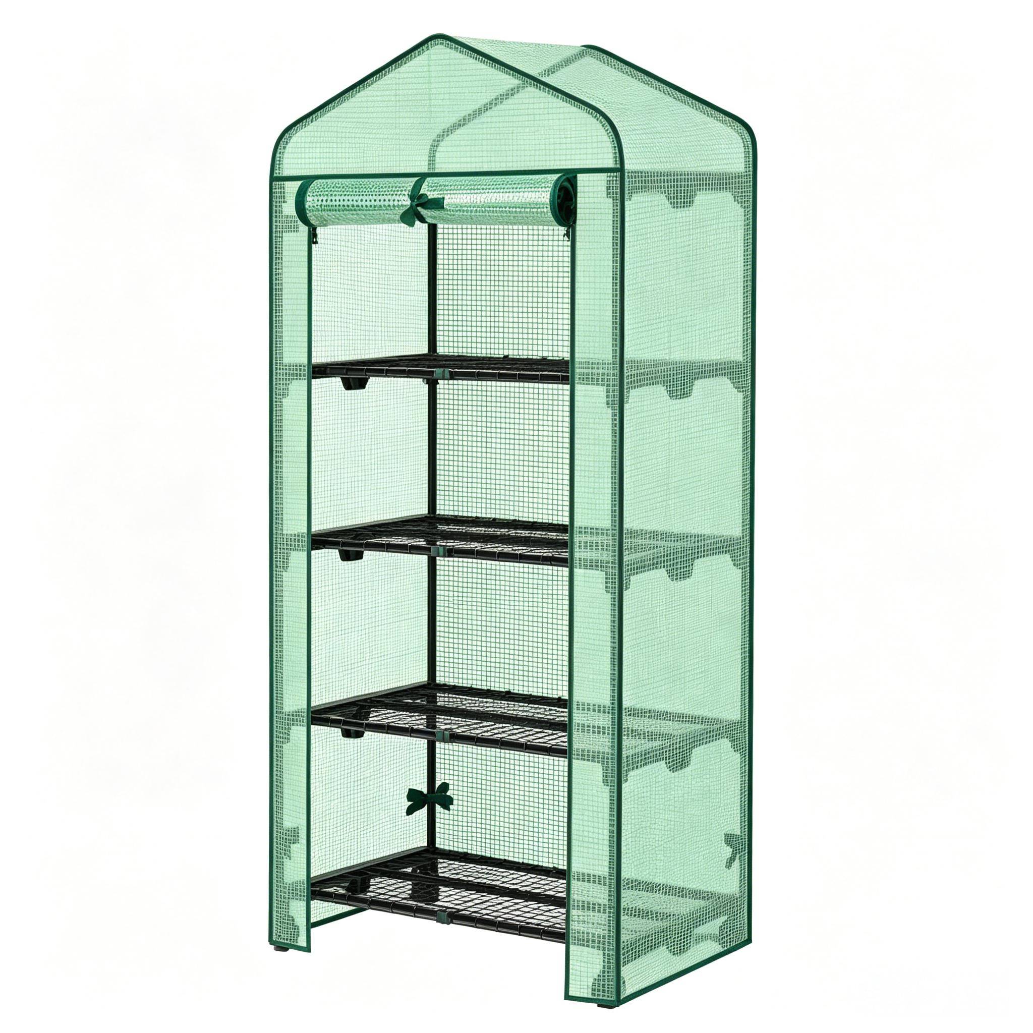 ComfortXL - Serre de jardin en PE et acier pour balcon 4 étagères porte enroulable 70 x 50 x 163 cm verte - ComfortXL Outdoor Living - Image 7