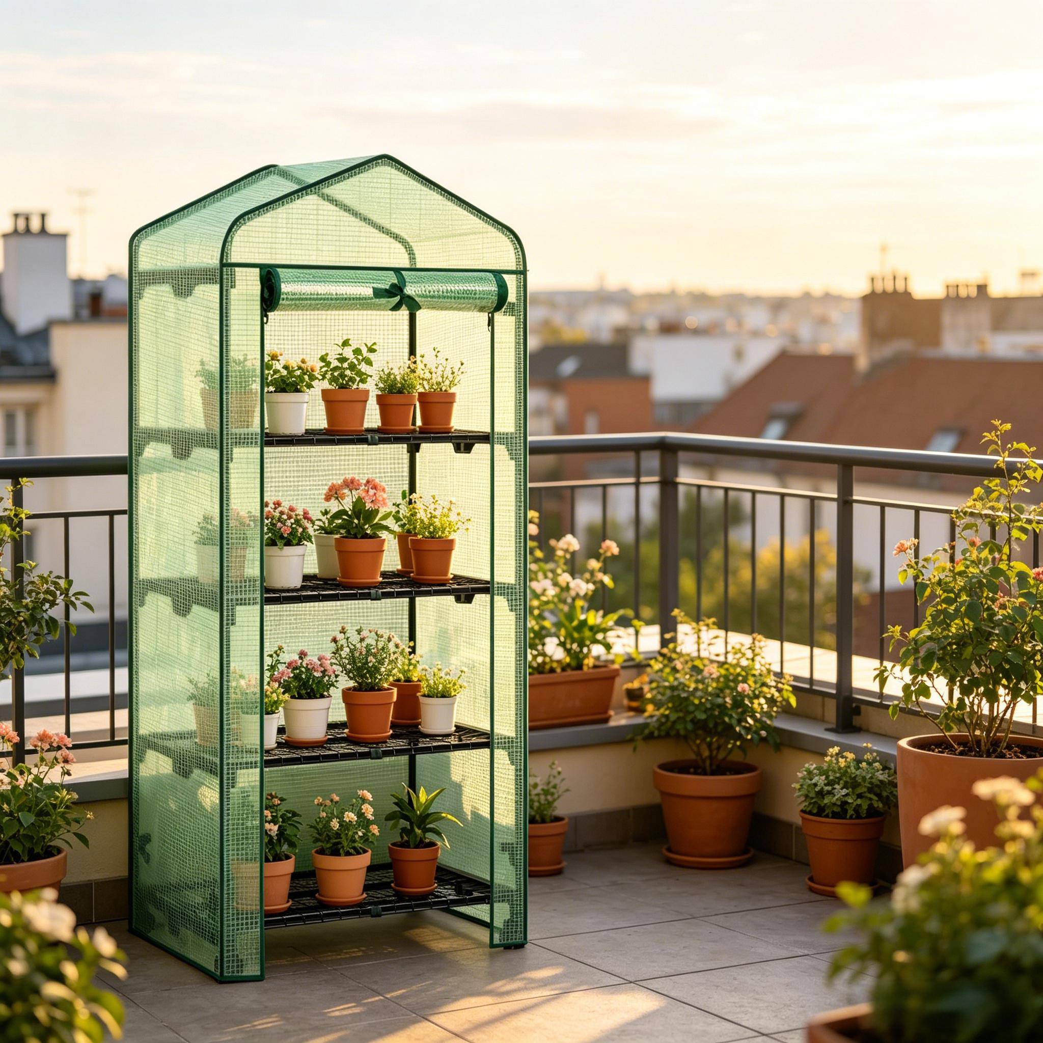 ComfortXL - Serre de jardin en PE et acier pour balcon 4 étagères porte enroulable 70 x 50 x 163 cm verte - ComfortXL Outdoor Living - Image 3