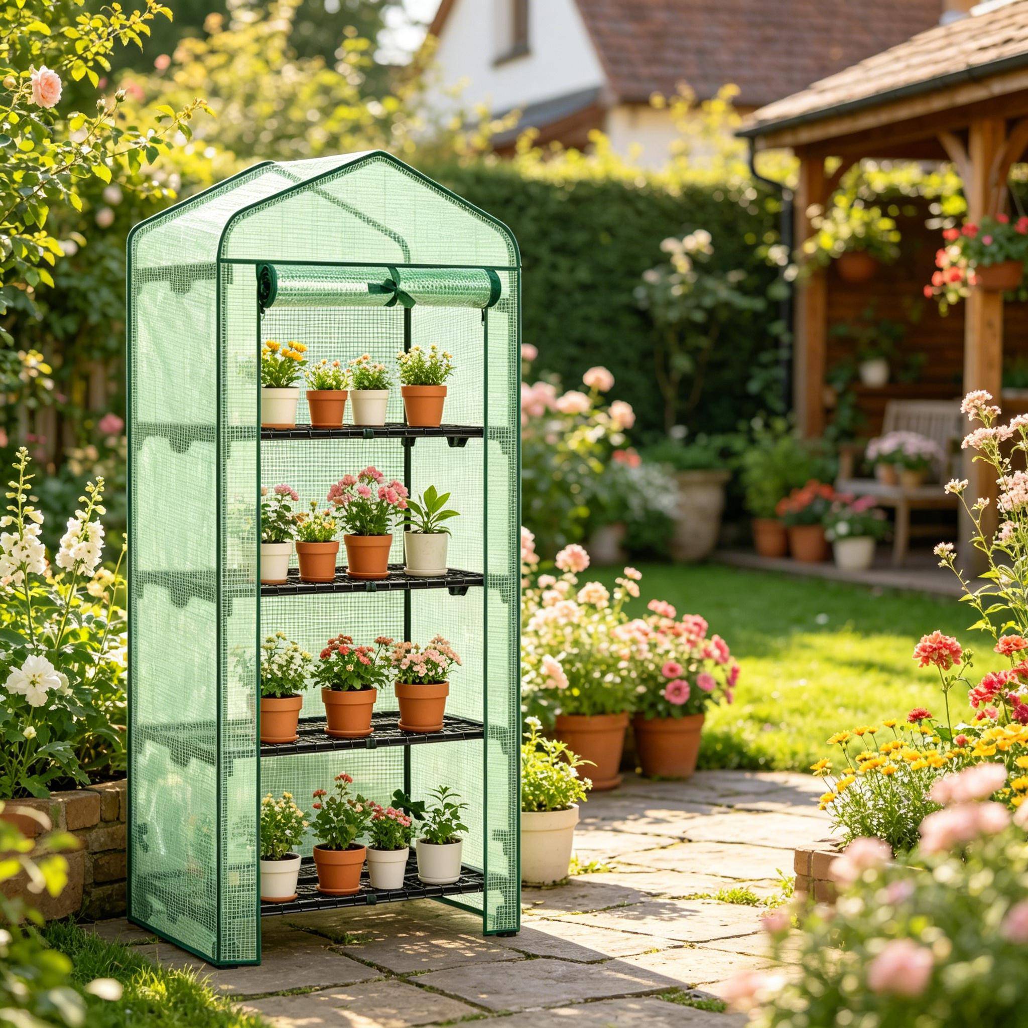 ComfortXL - Serre de jardin en PE et acier pour balcon 4 étagères porte enroulable 70 x 50 x 163 cm verte - ComfortXL Outdoor Living - Image 6