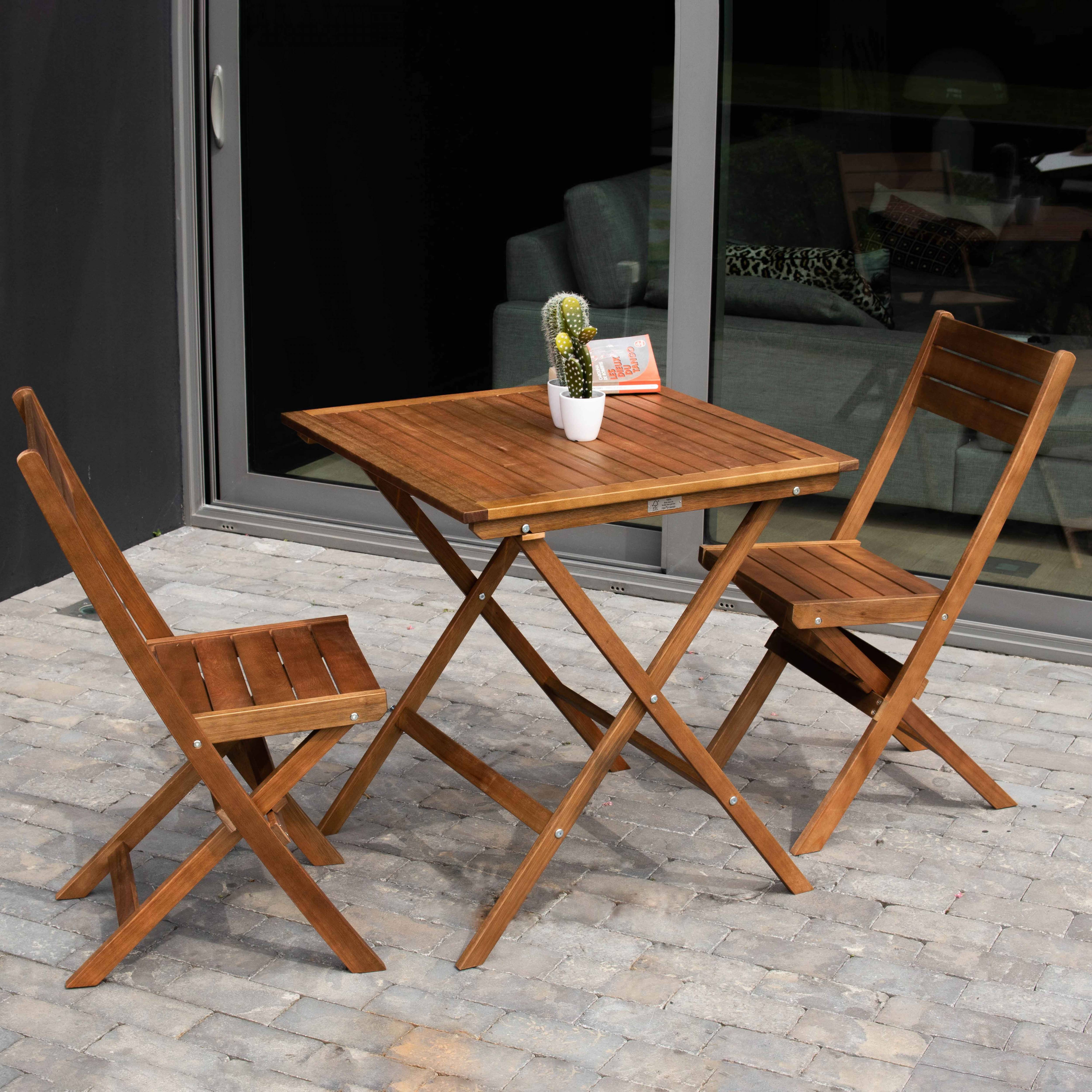 Oviala - Table et 2 chaises pliante en bois d'eucalyptus Sete - Oviala - Image 2