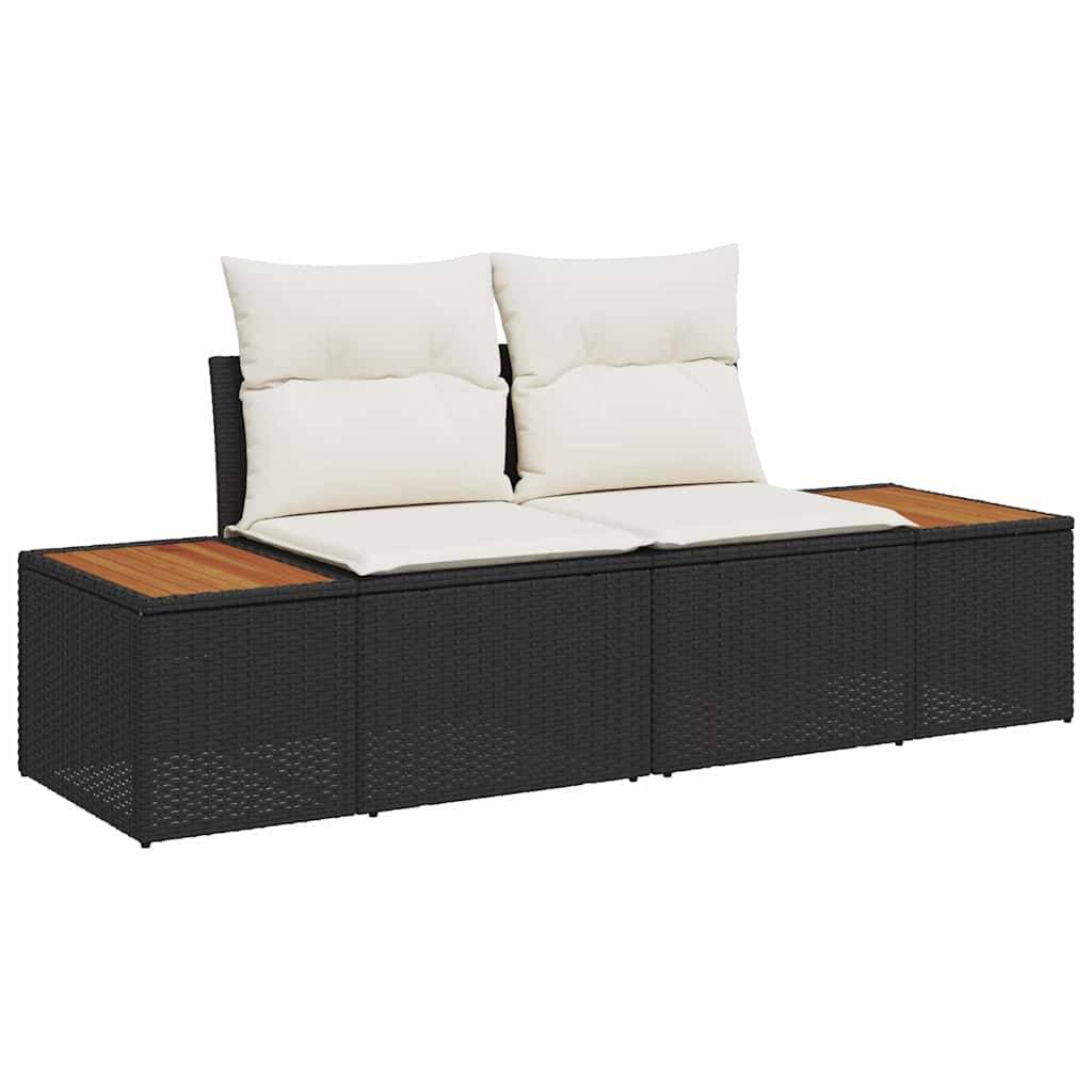 Salon de Jardin 4 Pcs en Polyrotin avec Repose-pieds, Rangement Astucieux pour Détente Terrasse, Noir et Crème – ComfortXL Outdoor Living - Image 4