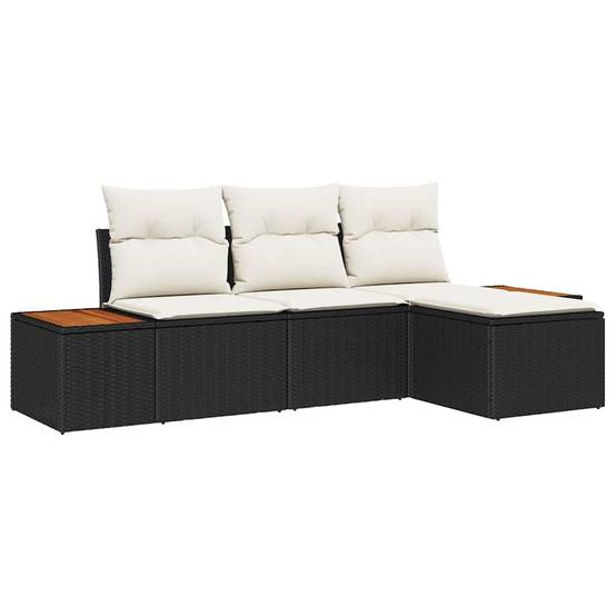 Salon de Jardin 4 Pcs en Polyrotin avec Repose-pieds, Rangement Astucieux pour Détente Terrasse, Noir et Crème – ComfortXL Outdoor Living - Image 2
