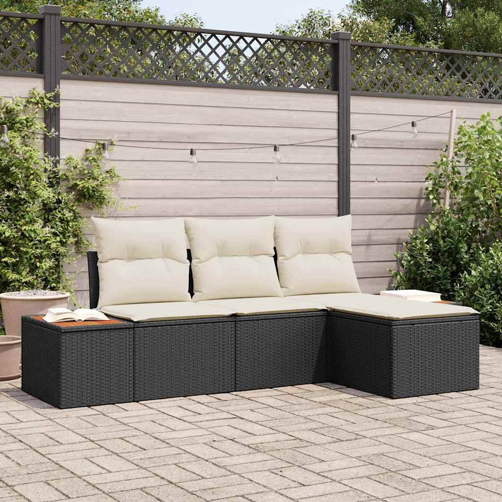 Salon de Jardin 4 Pcs en Polyrotin avec Repose-pieds, Rangement Astucieux pour Détente Terrasse, Noir et Crème – ComfortXL Outdoor Living - Image 1