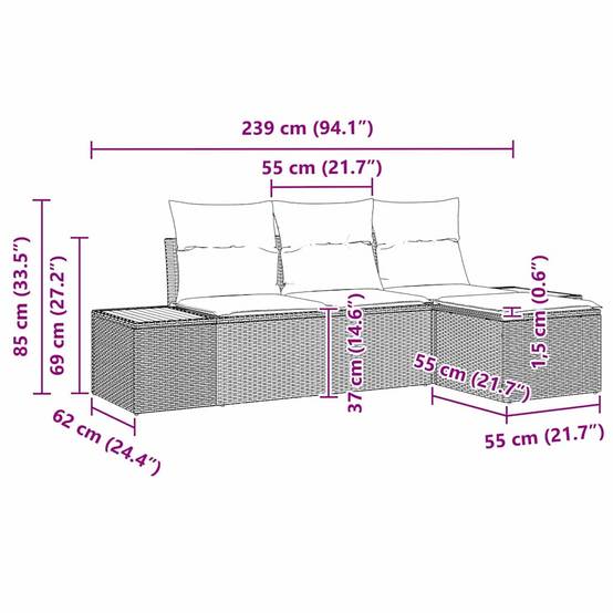 Salon de Jardin 4 Pcs en Polyrotin avec Repose-pieds, Rangement Astucieux pour Détente Terrasse, Noir et Crème – ComfortXL Outdoor Living - Image 5