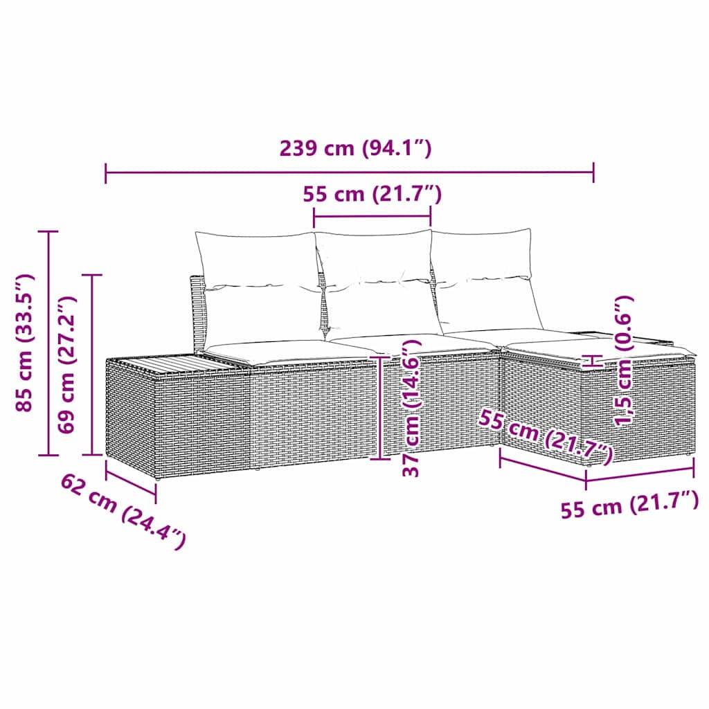 Salon de Jardin 4 Pcs en Polyrotin avec Repose-pieds, Rangement Astucieux pour Détente Terrasse, Noir et Crème – ComfortXL Outdoor Living - Image 5