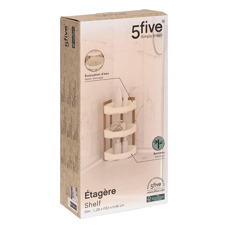 Etagère d'angle 3 niveaux blanc bambou Natureo 5five - Image 2