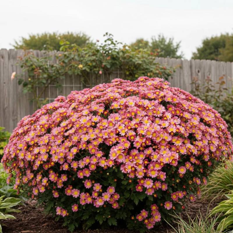 Chrysanthème du pacifique Bengo Rosa à fleurs Rose/Jaune - feuillage Caduc - Lot de 9 godets