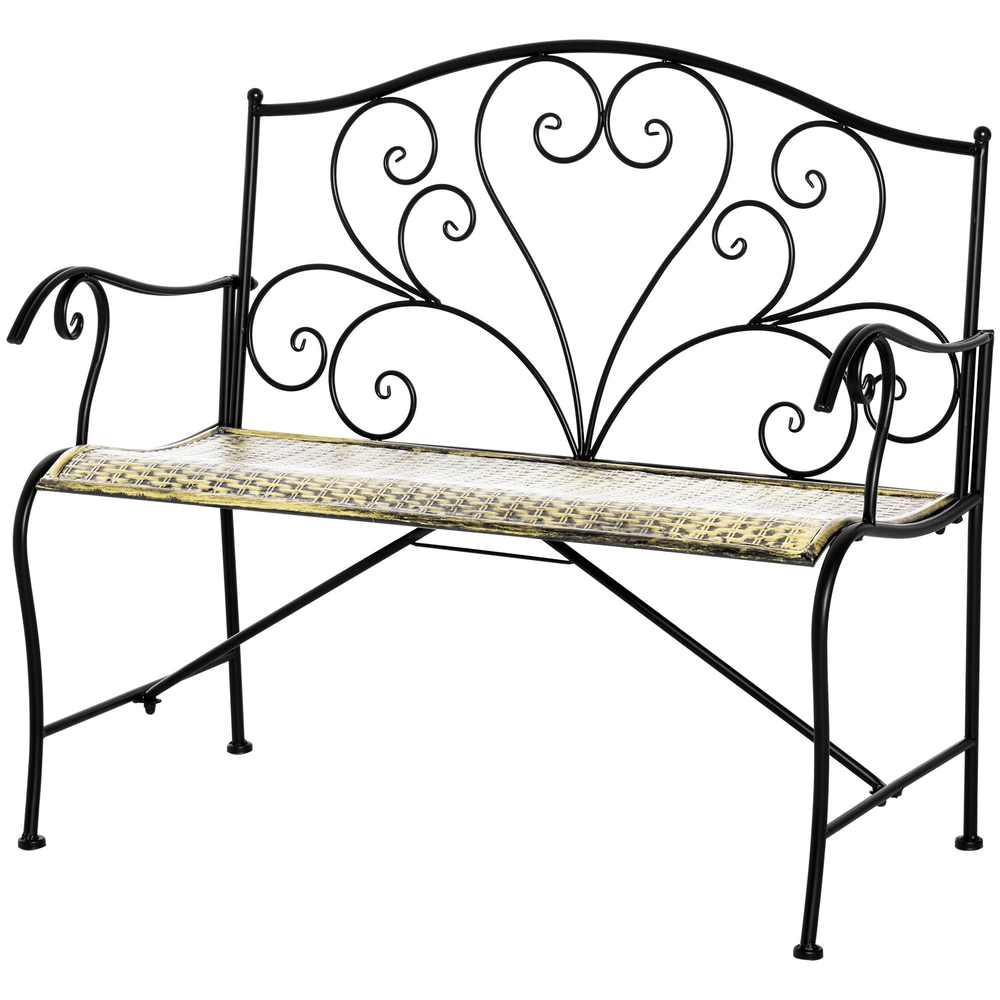 Outsunny - Banc de jardin 2 places style néo-rétro fer forgé lignes fuselées métal noir doré effet vieilli - Outsunny - Image 1