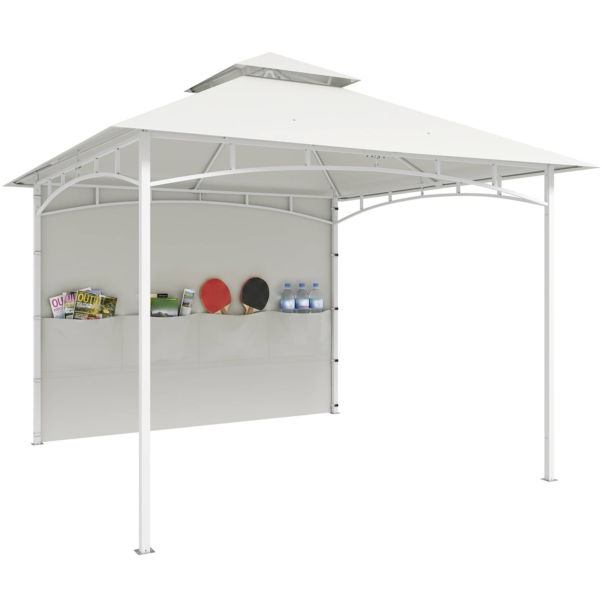 Pavillon Tonnelle de Jardin Toit Double Rideaux et Poches de Rangement Crochet de Plafond 3 x 3 m Crème - Image 1