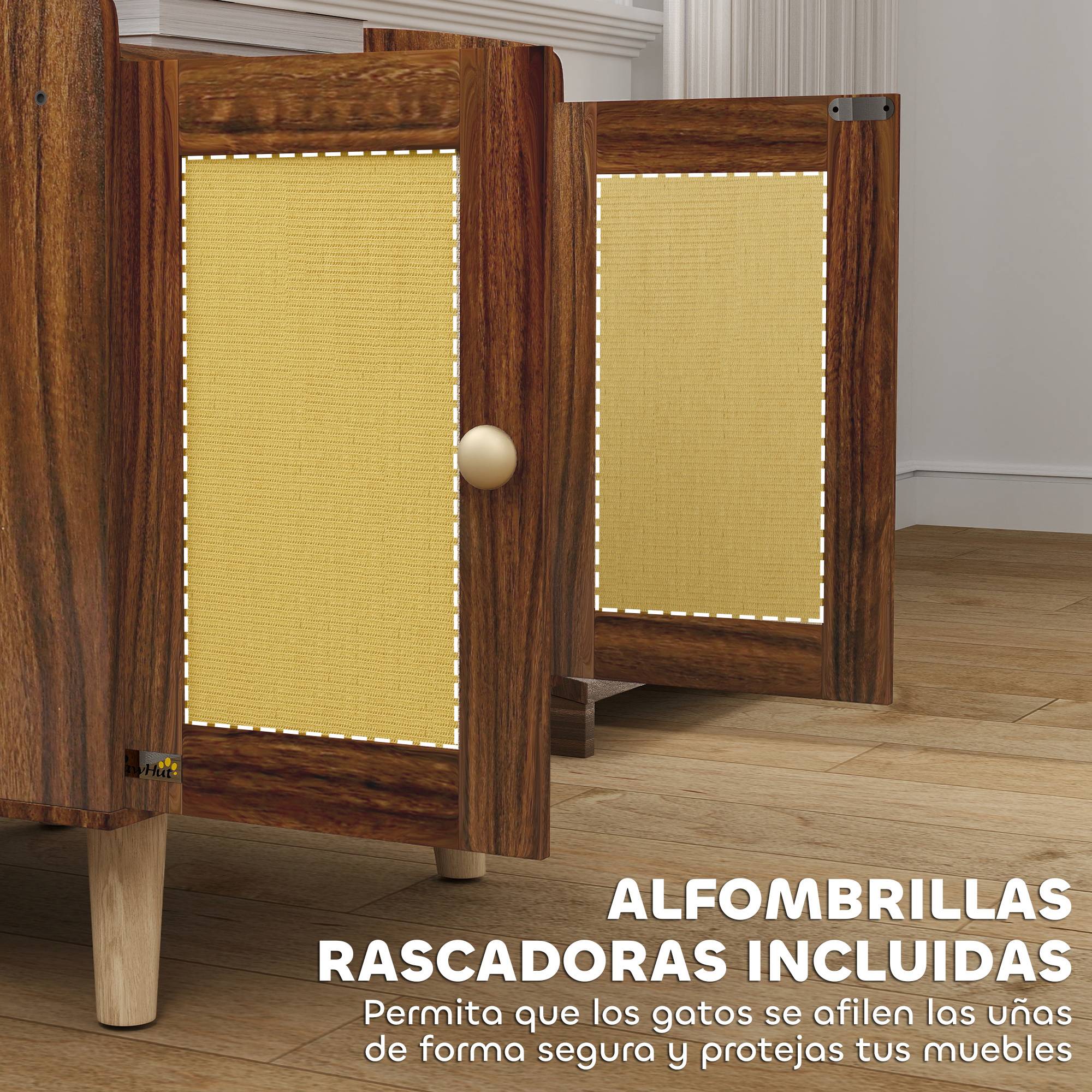 Meuble de rangement avec porte et tapis en sisal pour litière pour chat, idéal pour le salon ou la chambre (55 x 43 x 59,6 cm, marron). - Image 8