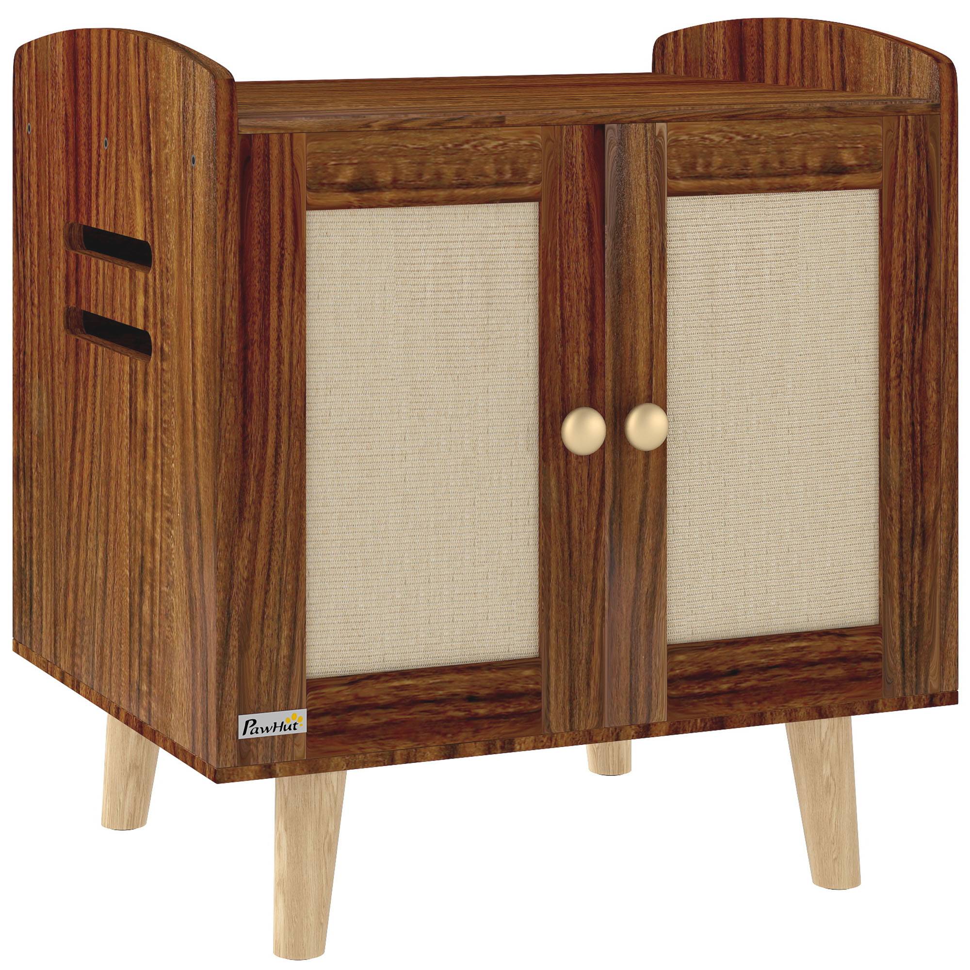 Meuble de rangement avec porte et tapis en sisal pour litière pour chat, idéal pour le salon ou la chambre (55 x 43 x 59,6 cm, marron). - Image 2