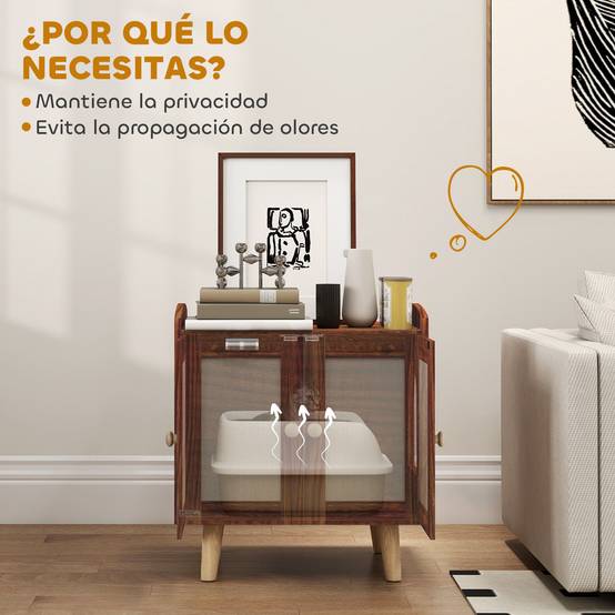 Meuble de rangement avec porte et tapis en sisal pour litière pour chat, idéal pour le salon ou la chambre (55 x 43 x 59,6 cm, marron). - Image 7