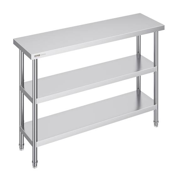 Vevor - VEVOR Poste travail cuisine métal 14"x48"x34". 2 étagères inférieures réglables, inox. Pour barbecue, garage. - Image 1