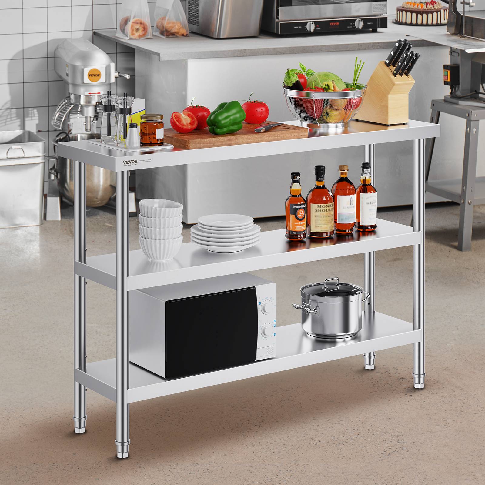 Vevor - VEVOR Poste travail cuisine métal 14"x48"x34". 2 étagères inférieures réglables, inox. Pour barbecue, garage. - Image 8