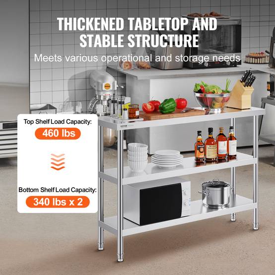 Vevor - VEVOR Poste travail cuisine métal 14"x48"x34". 2 étagères inférieures réglables, inox. Pour barbecue, garage. - Image 3