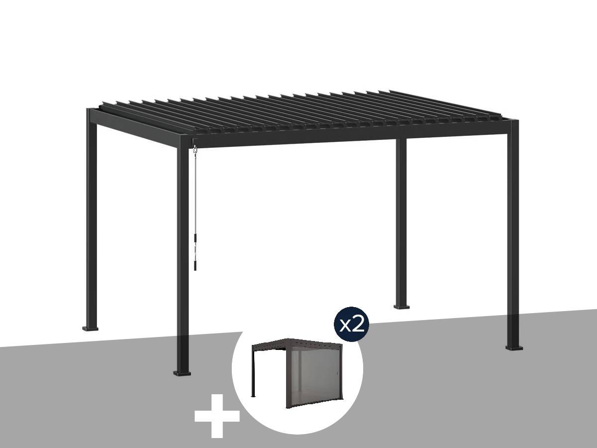 Hesperide - Kit pergola bioclimatique Evora Graphite 4 x 3 m Hespéride + 2 stores 4 m - Image 1