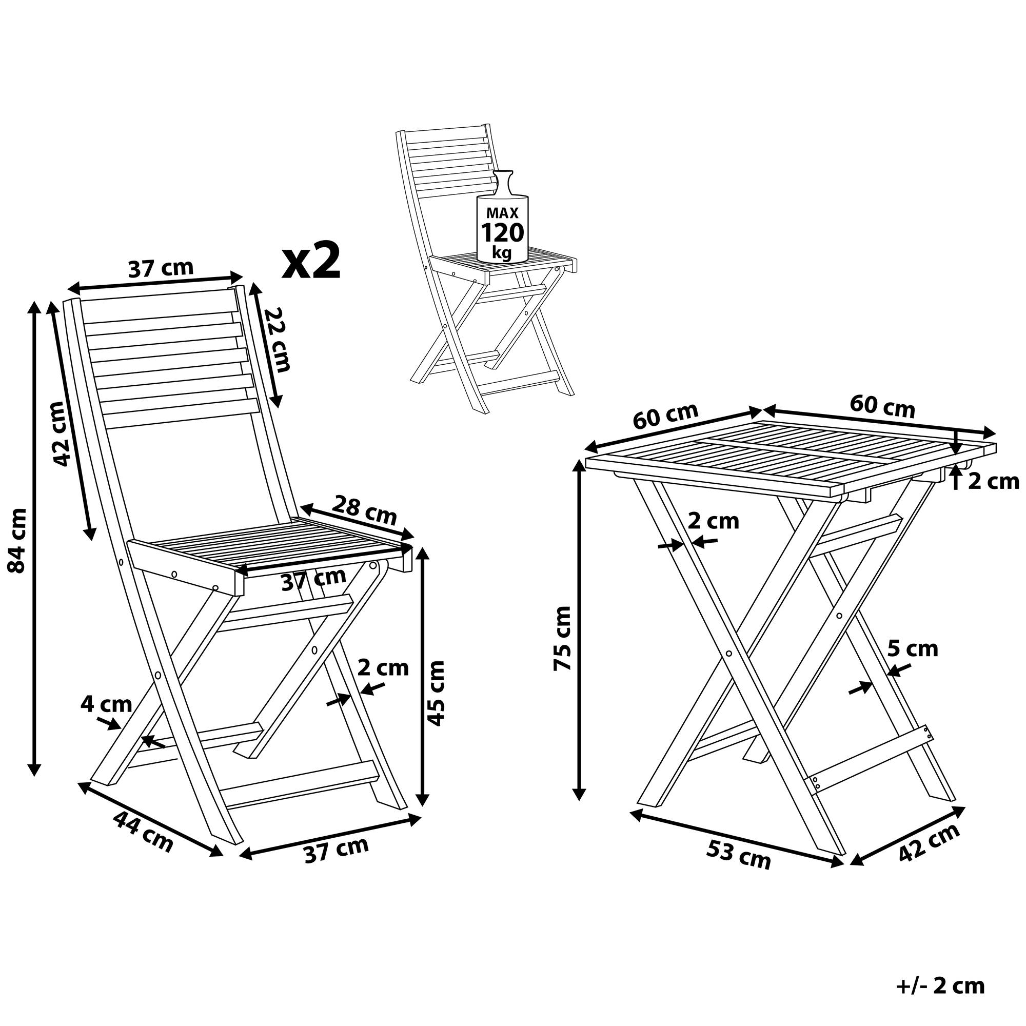 Beliani - Set de bistrot, 2 Personnes Acacia Marron clair FIJI - 60x60x75- Beliani - Image 3