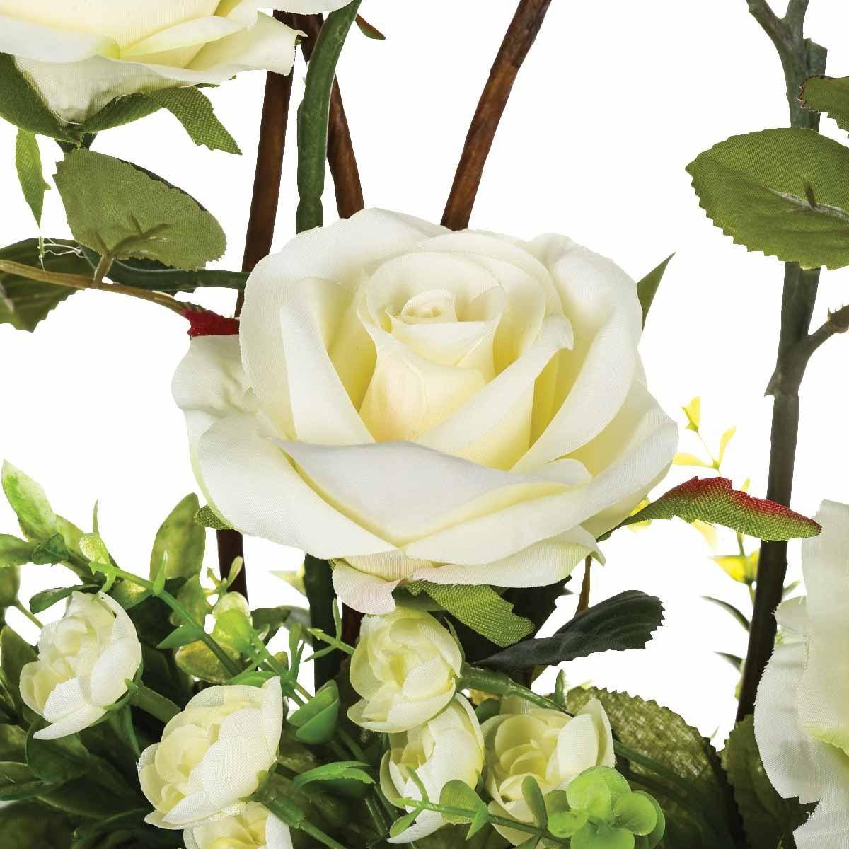 Composition florale artificielle Roses dans une coupelle en céramique L 32 x H 35 cm - Image 3