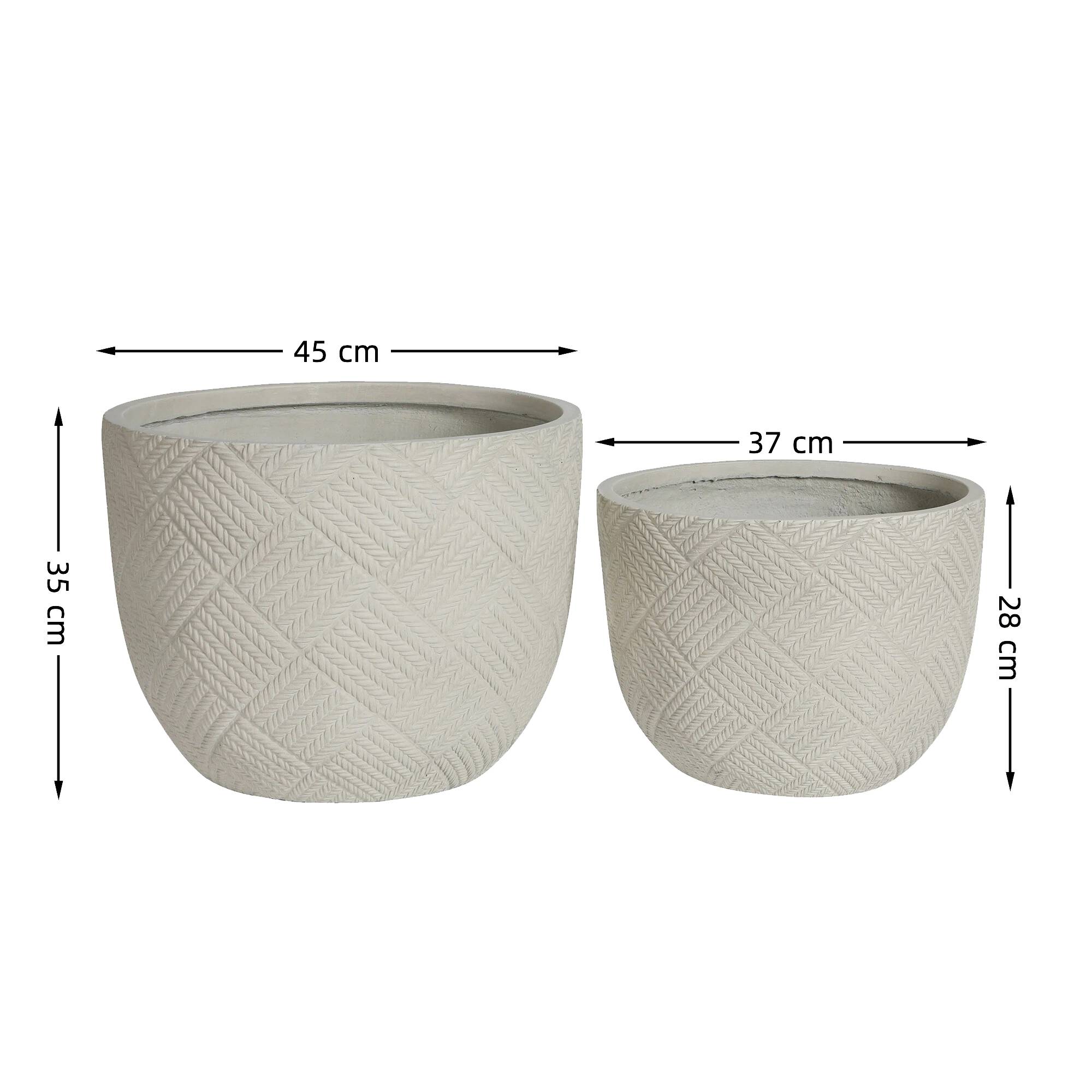 Lot 2 Pots de Fleurs Oxyde de Magnésium Intérieur Extérieur Avec Drainage 45cm 37cm Gris - ComfortXL Outdoor Living - Image 3