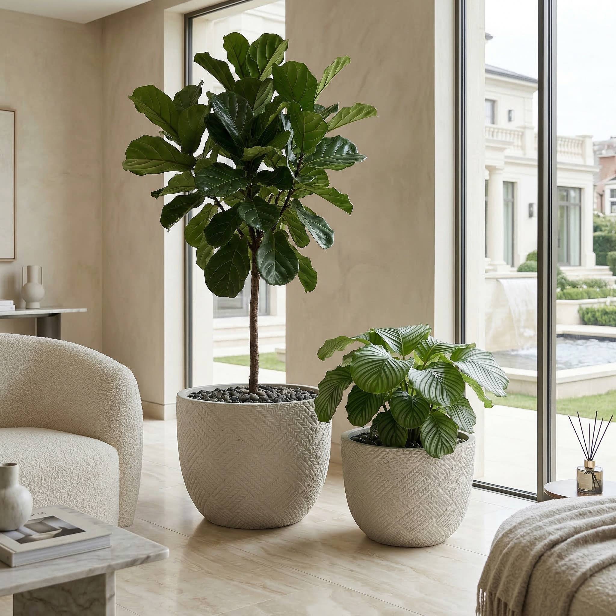 Lot 2 Pots de Fleurs Oxyde de Magnésium Intérieur Extérieur Avec Drainage 45cm 37cm Gris - ComfortXL Outdoor Living - Image 1