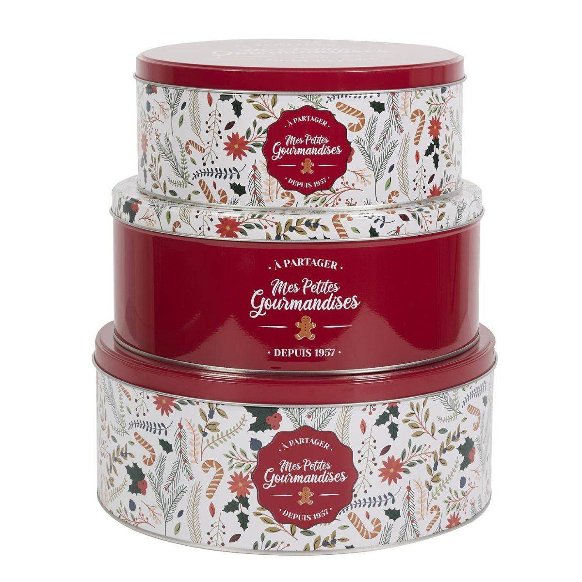 The Home Deco Factory - Lot de 3 Boîtes en Métal "Mes Petites Gourmandises" 25cm Rouge