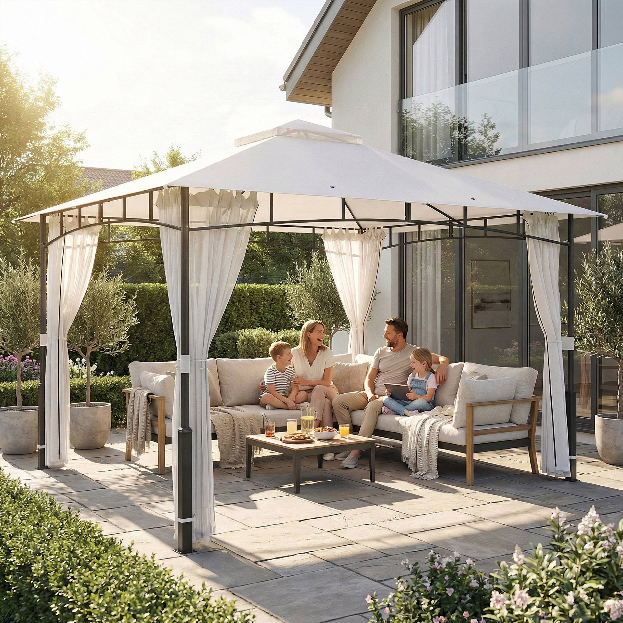 Pavillon 3x3,6 m déperlant stable pavillon jardin moustiquaire toit double jardin terrasse noir - Image 10