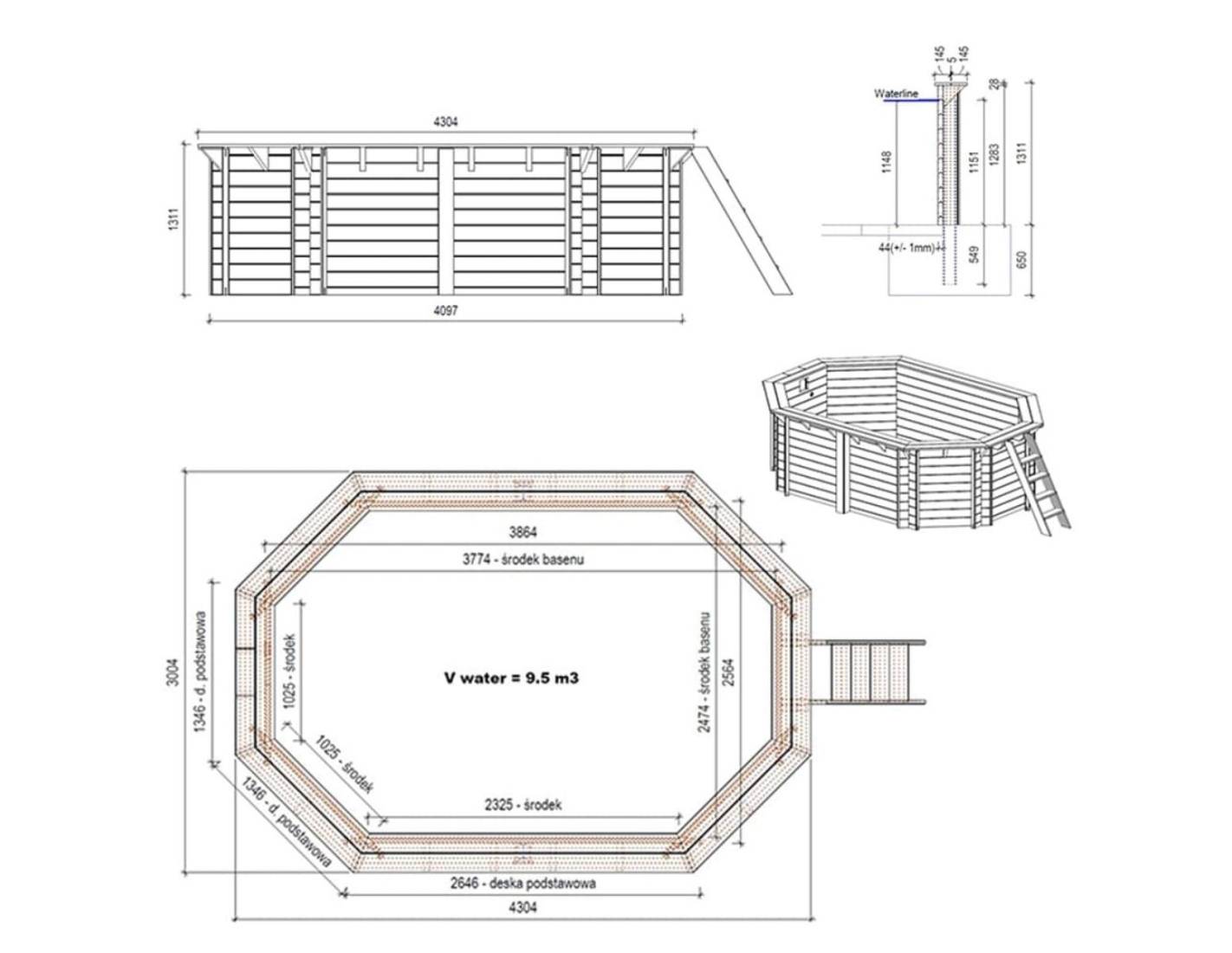 Altanka - Piscine hors sol en bois NEMO 4.3 x 3 - H.1.31 m, gris clair, cadre en métal - sans dalle - BAS7303OSPU2 - ALTANKA - Image 4