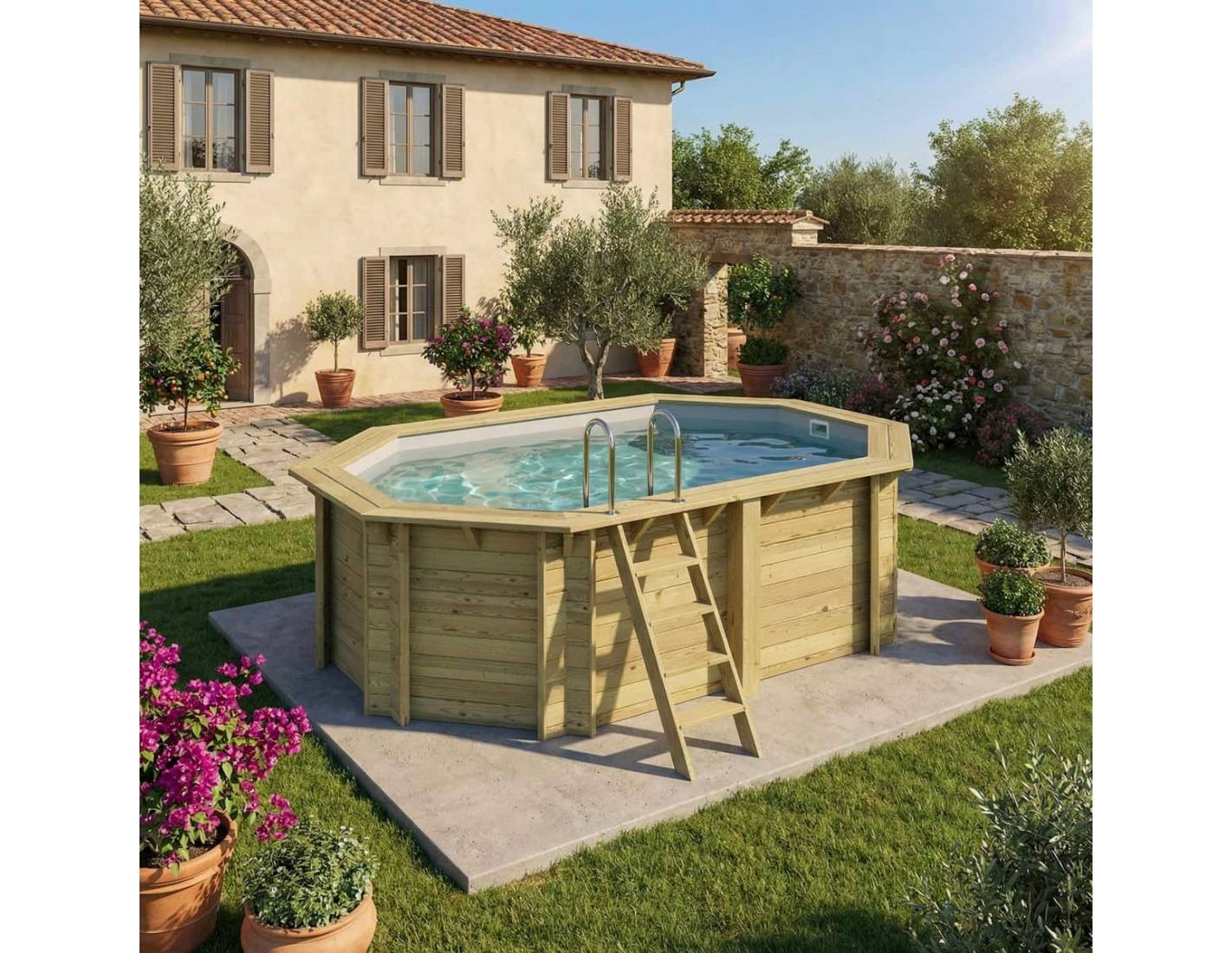 Altanka - Piscine hors sol en bois NEMO 4.3 x 3 - H.1.31 m, gris clair, cadre en métal - sans dalle - BAS7303OSPU2 - ALTANKA - Image 2