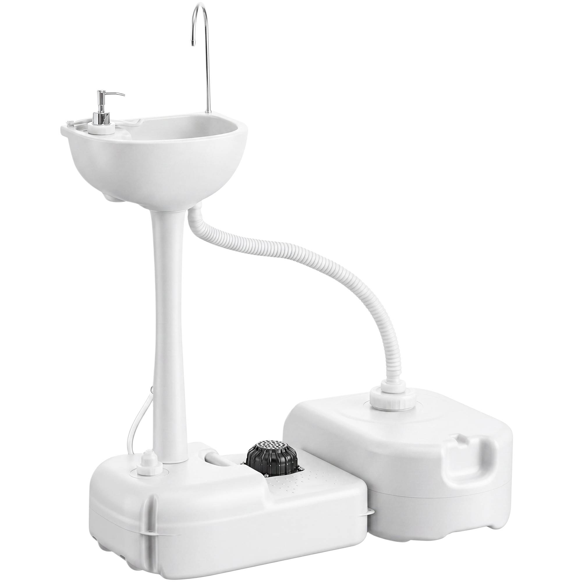 Sans Marque - Lavabo camping avec bac récupération, distributeur savon, 17L, mobile, gris clair - Image 1